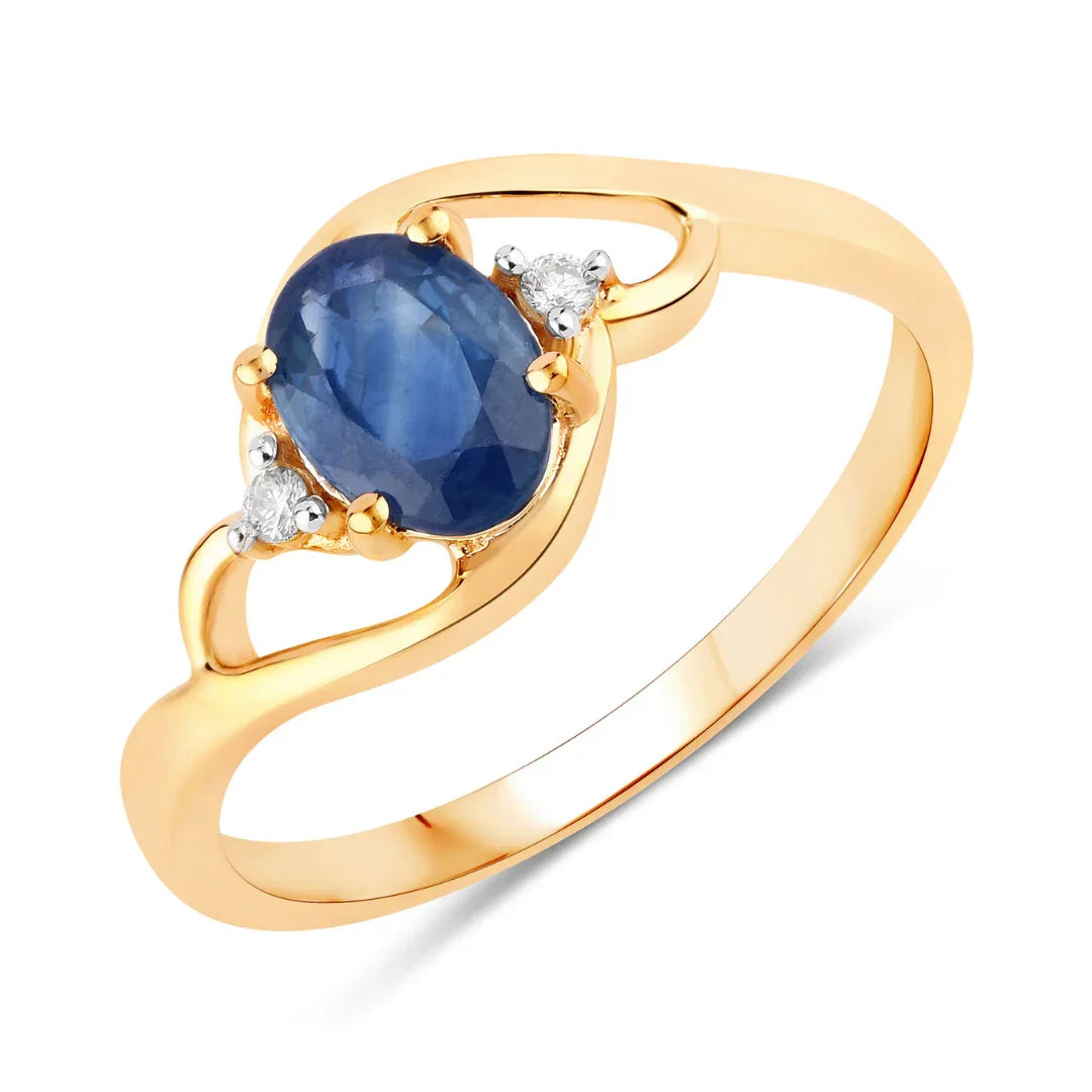 Genuine 10K Blue Sapphire and White Diamond Ring