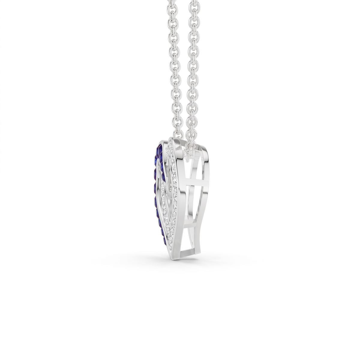 0.64 Cttw Round Blue Sapphire and Lab Grown Diamond 14K Gold Pave Open Heart Pendant Necklace