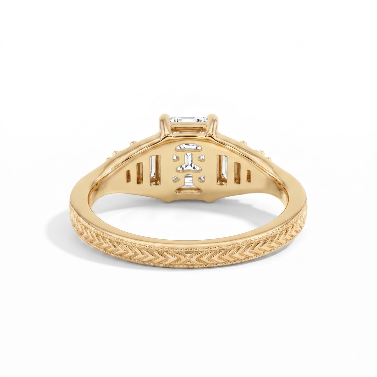 Octagon Sapphire, Emerald, Ruby and Lab Diamond 14K Yellow Gold Tapered Band Engagement Ring