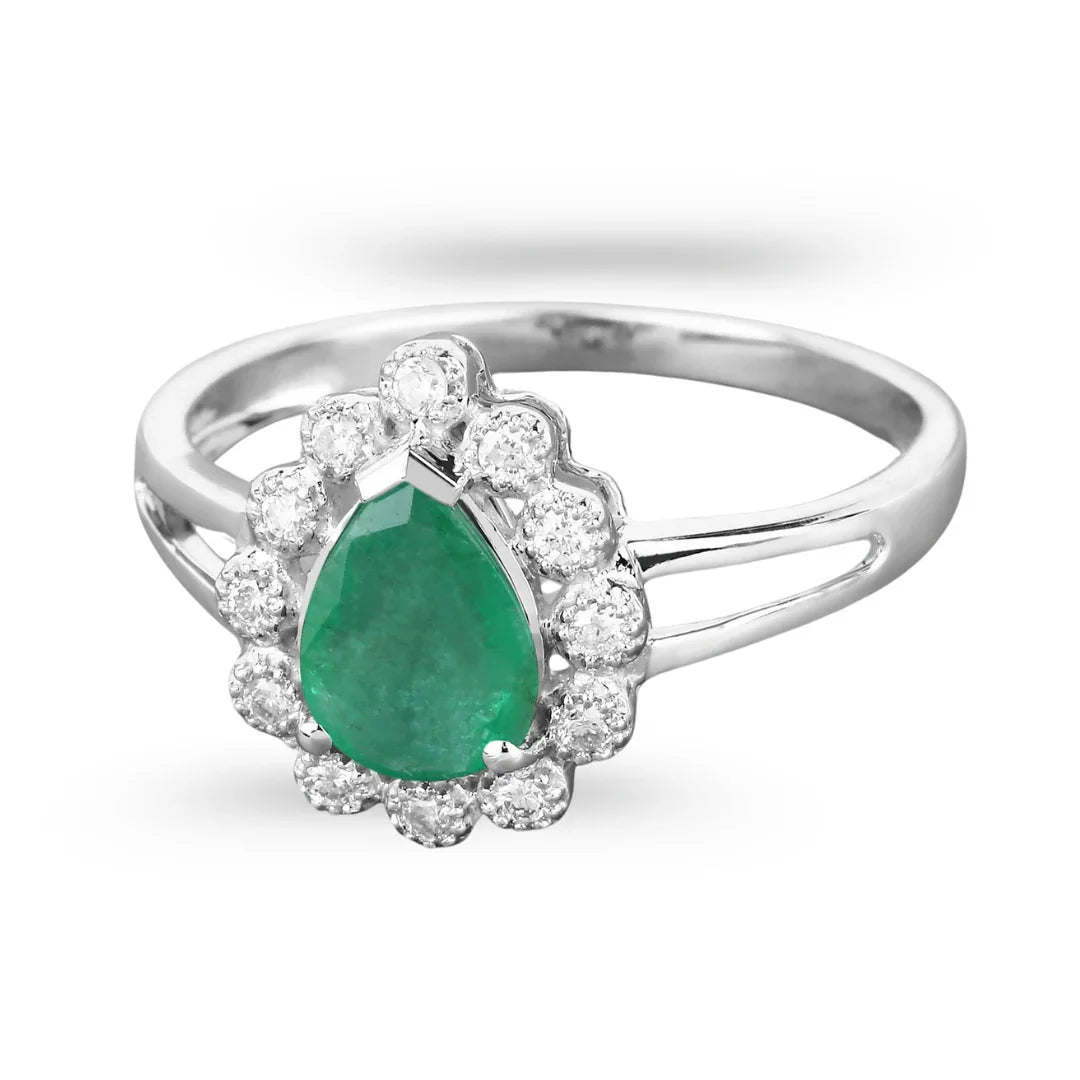 Genuine Zambian Emerald Diamond Halo Ring
