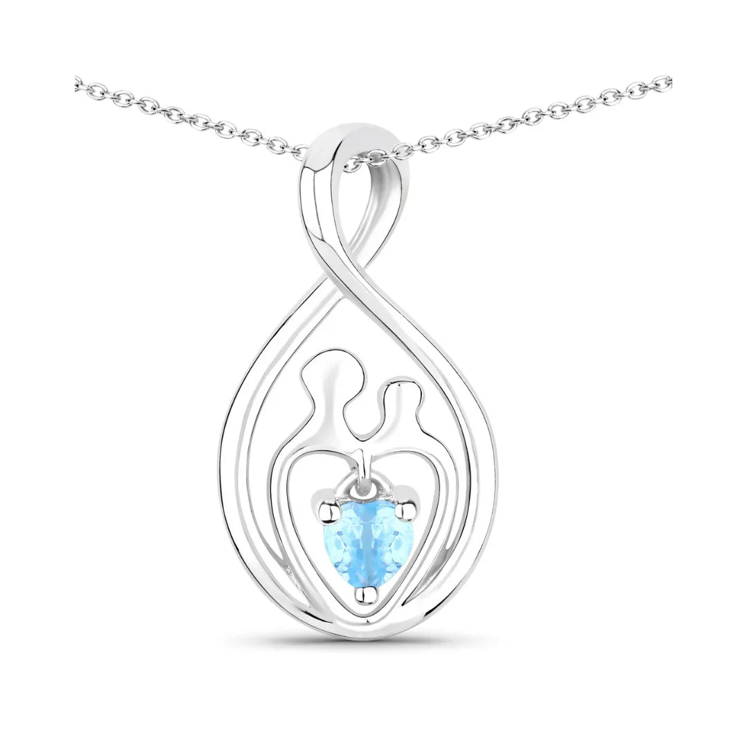 Genuine Swiss Blue Topaz Mom Infinity Pendant Necklace