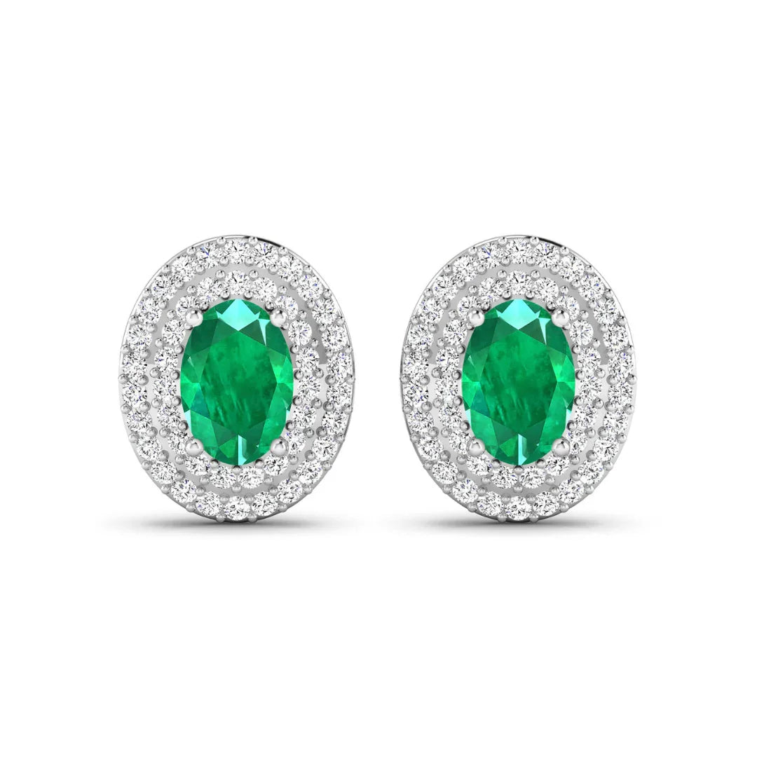 Genuine Zambian Emerald and Diamond Studs
