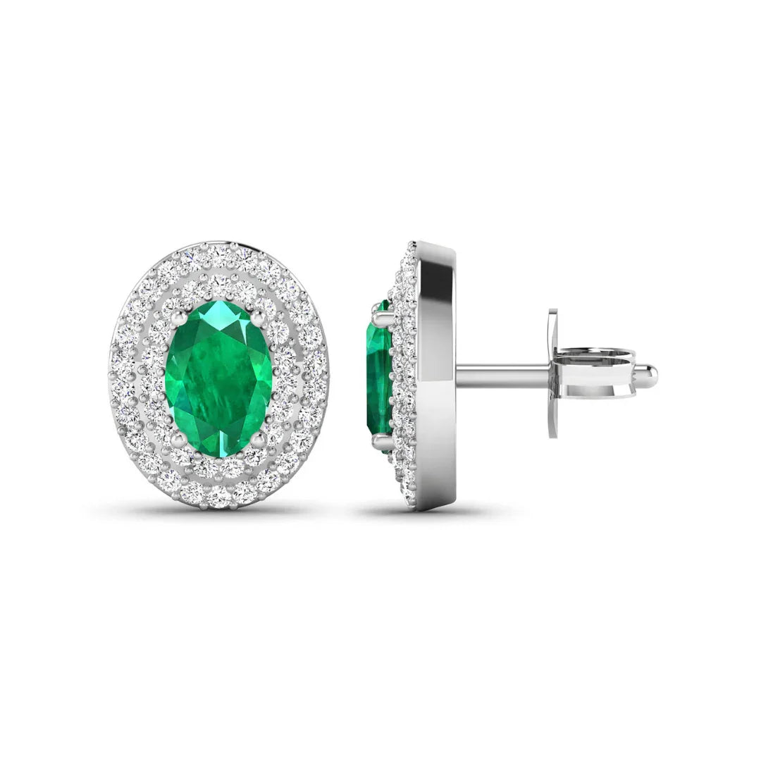 Genuine Zambian Emerald and Diamond Studs
