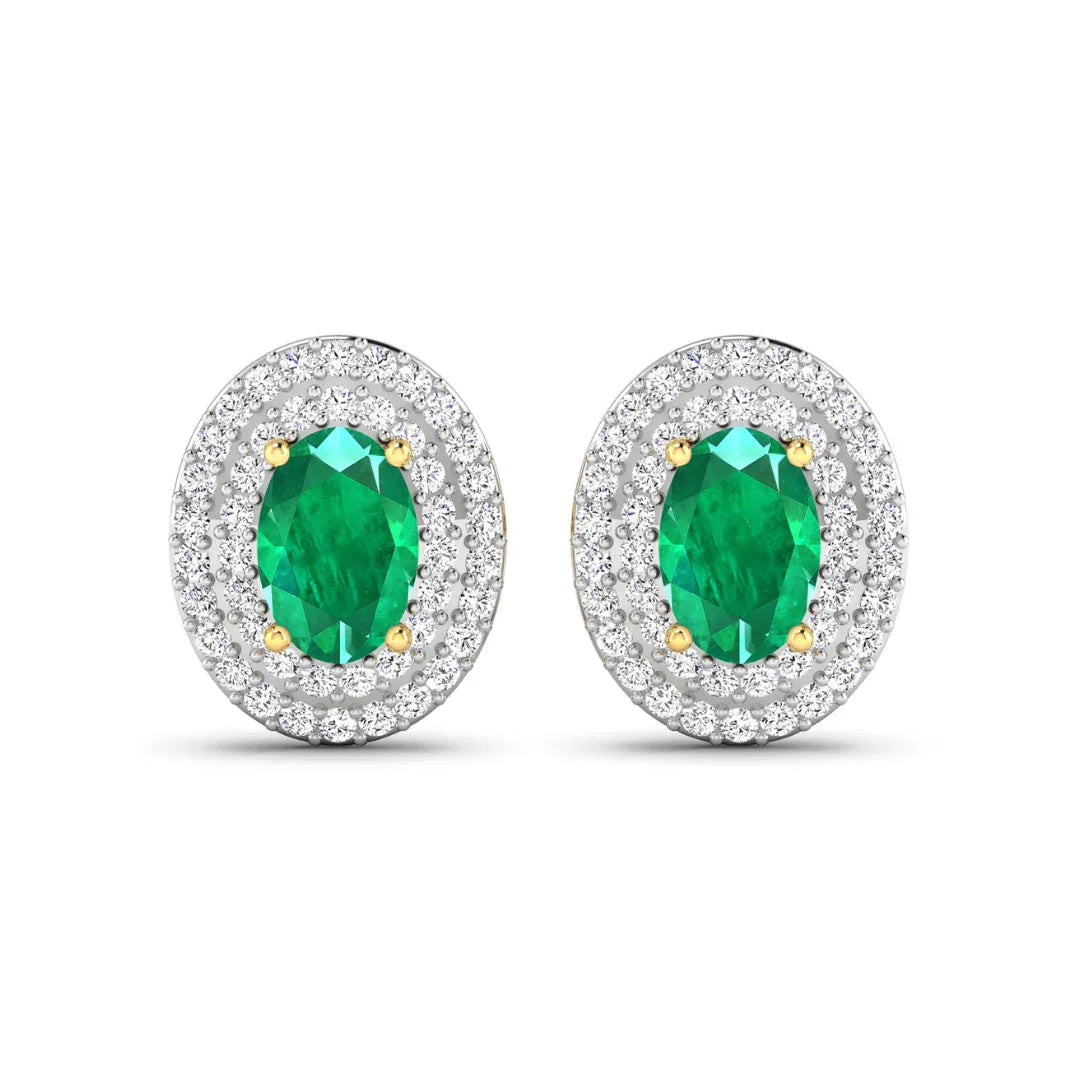 Genuine Zambian Emerald and Diamond Studs