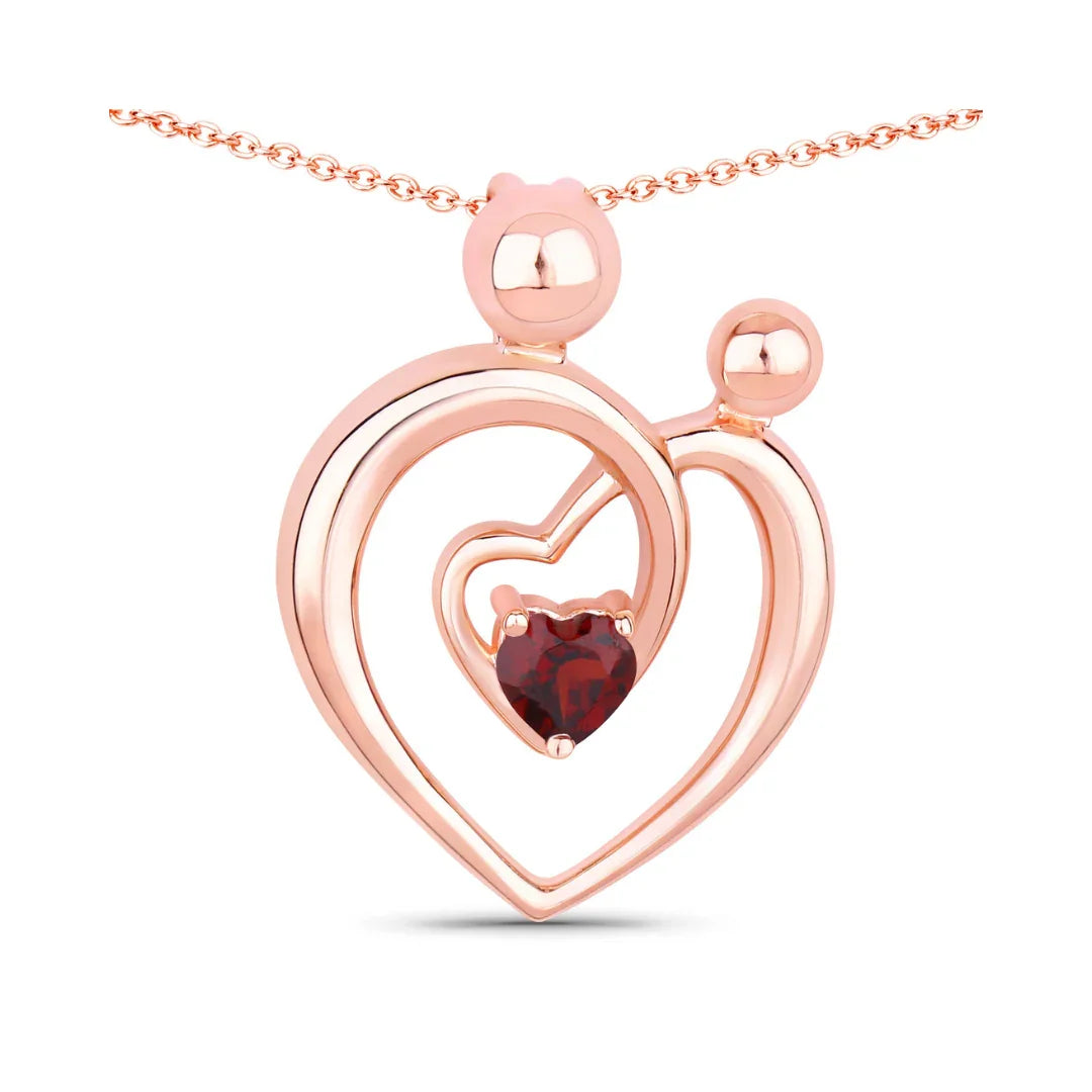 Genuine Garnet Heart Mom Necklace Silver