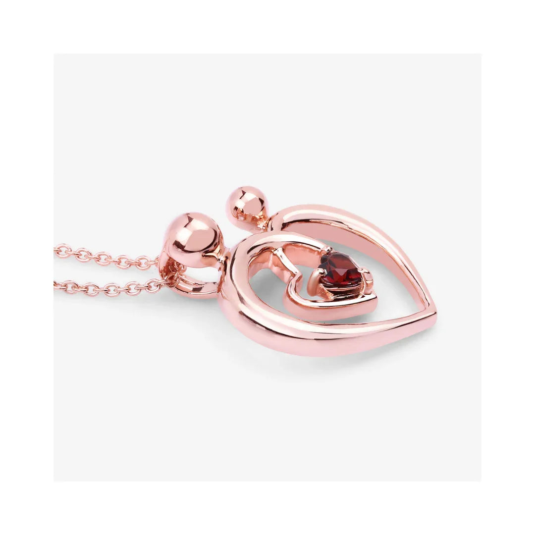 Genuine Garnet Heart Mom Necklace Silver
