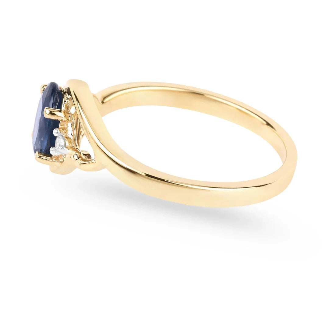 Genuine 10K Blue Sapphire and White Diamond Ring