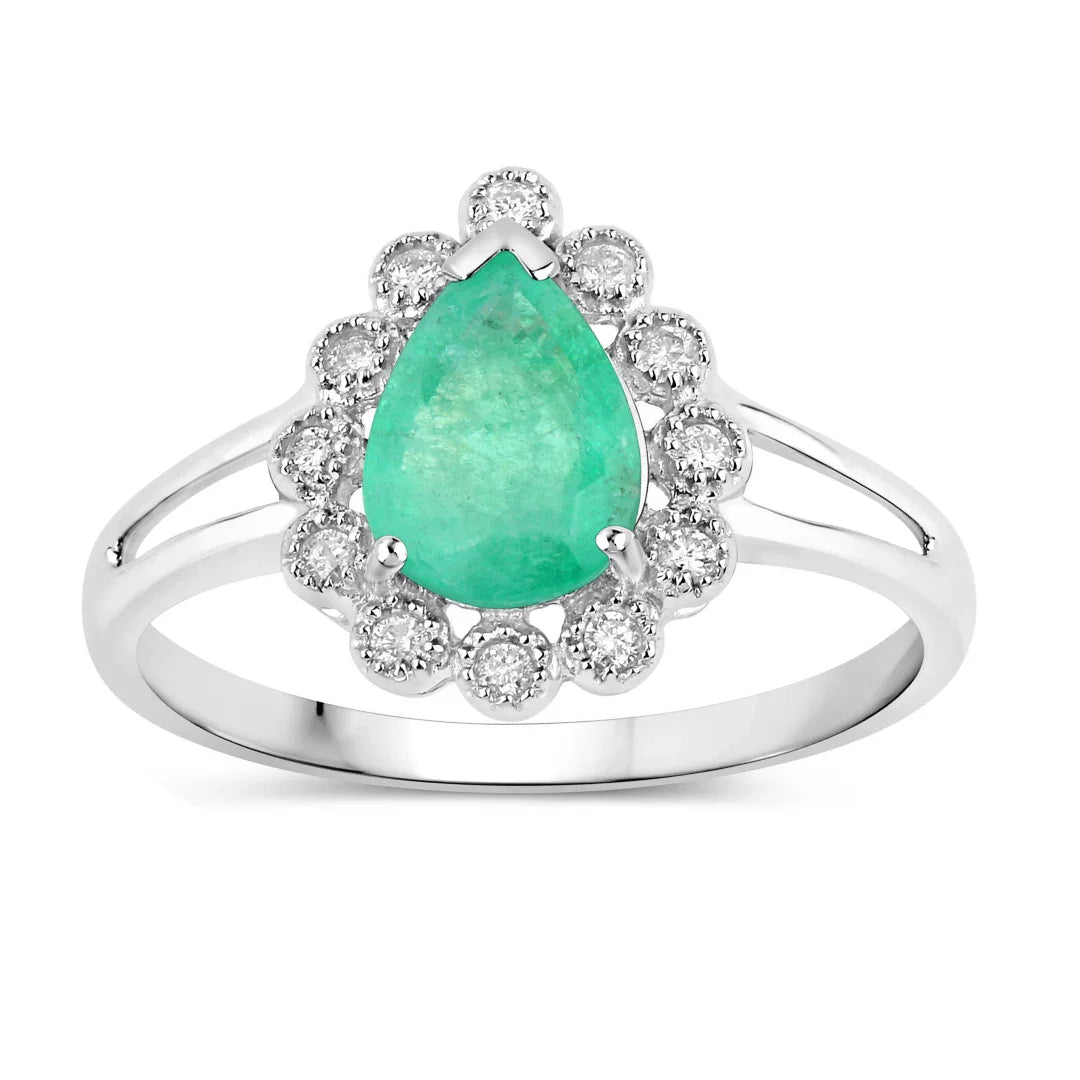 Genuine Zambian Emerald Diamond Halo Ring
