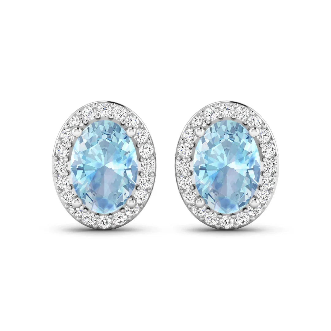 Genuine Diamond Aquamarine Studs Earrings