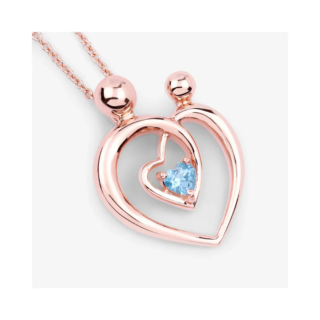 Genuine Swiss Blue Topaz Heart Mom Necklace