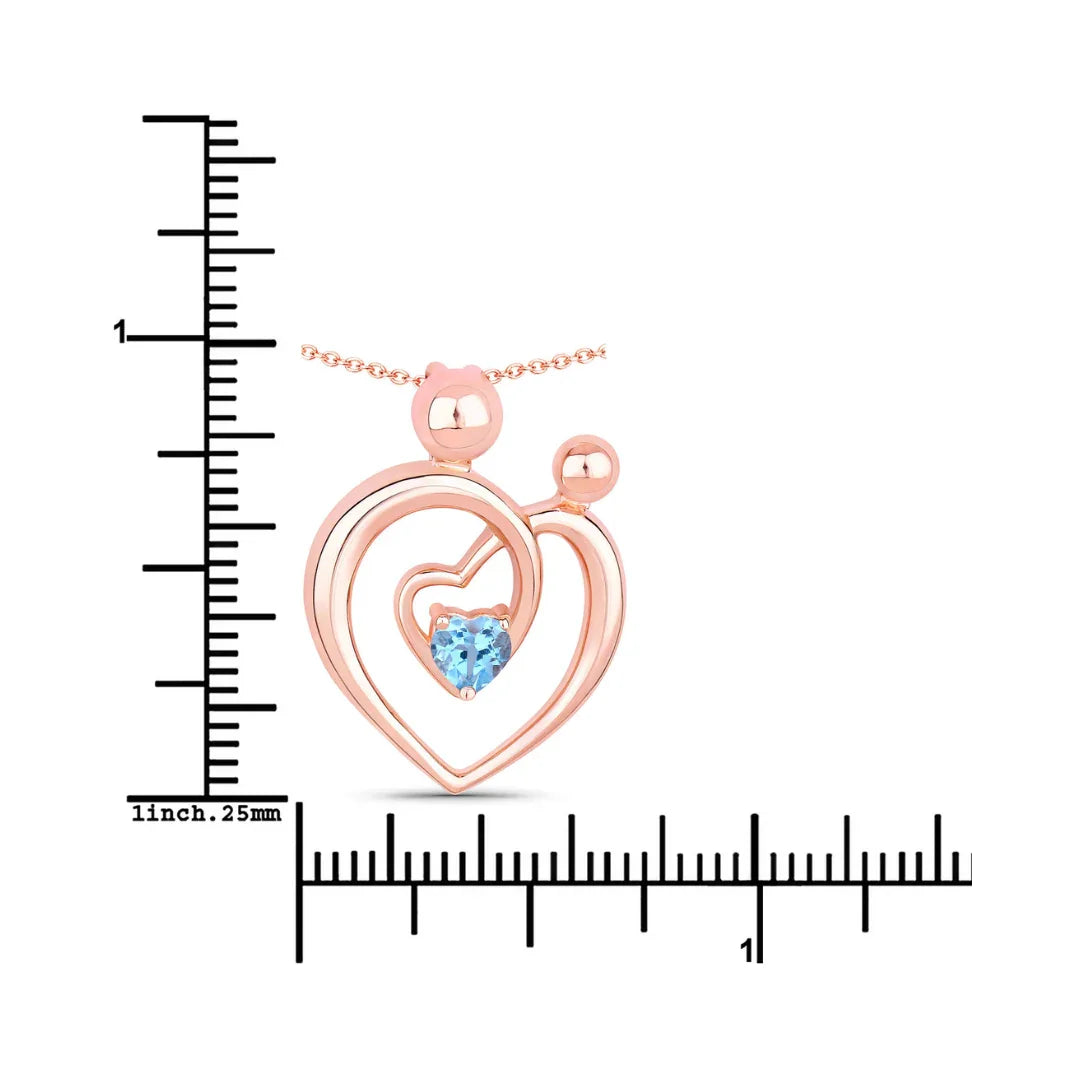 Genuine Swiss Blue Topaz Heart Mom Necklace