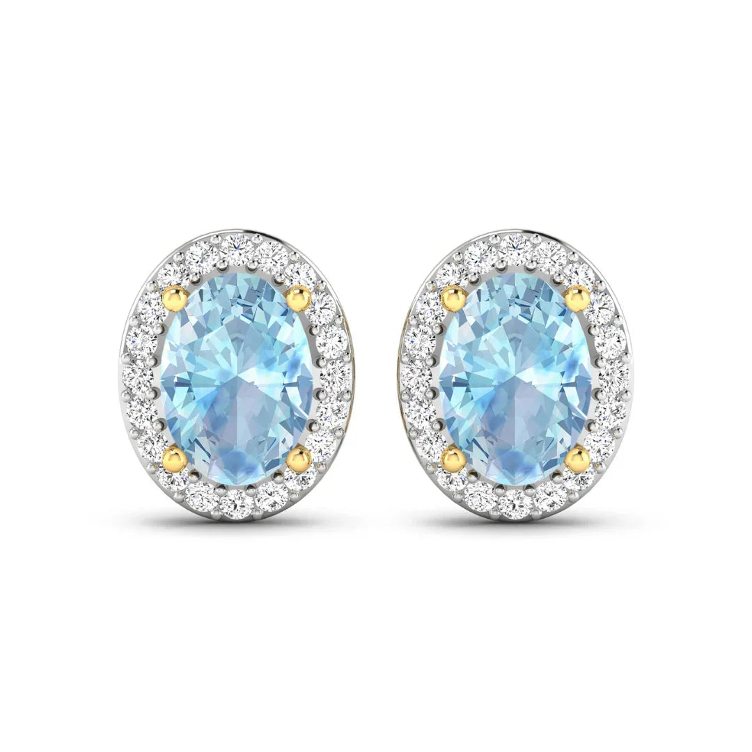 Genuine Diamond Aquamarine Studs Earrings