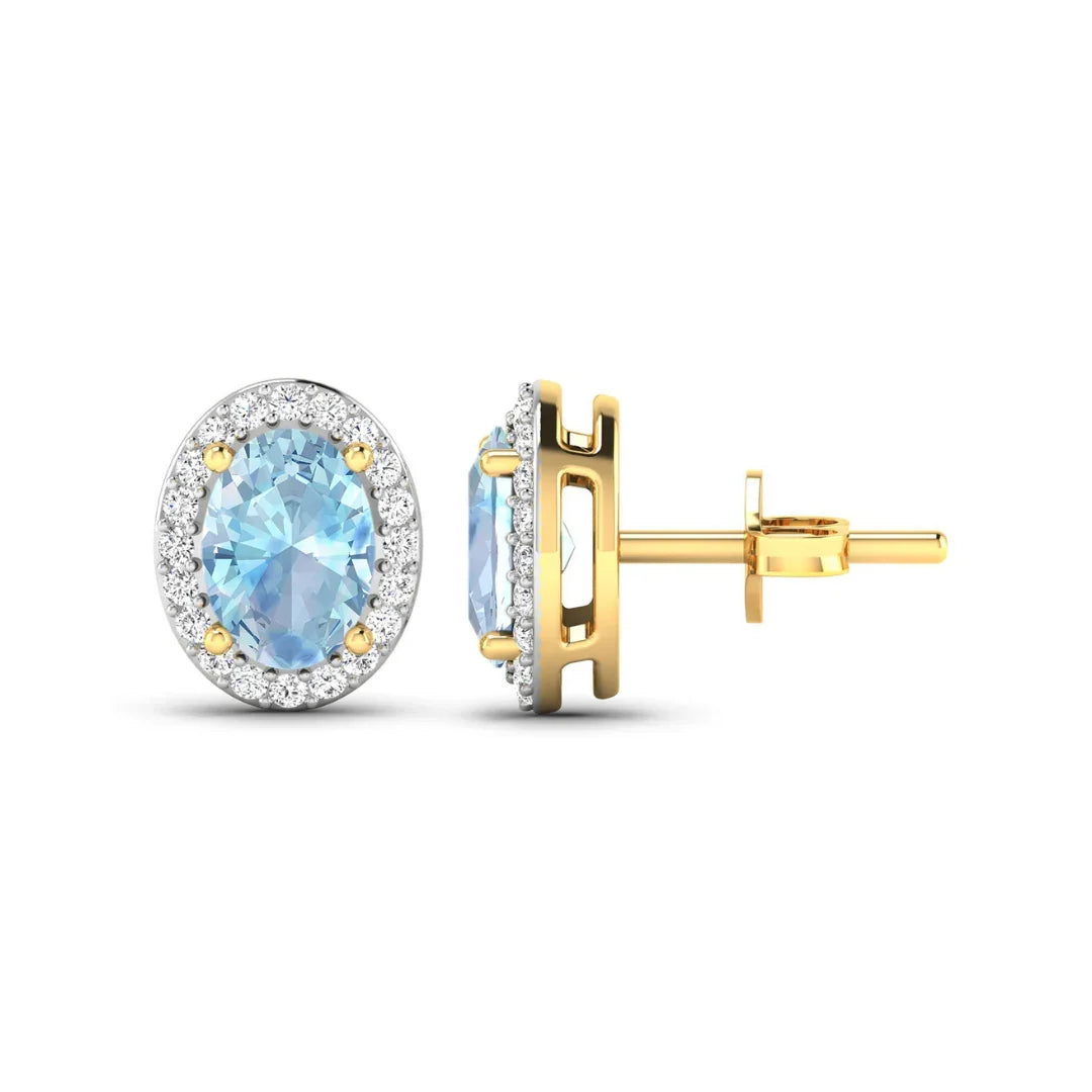 Genuine Diamond Aquamarine Studs Earrings