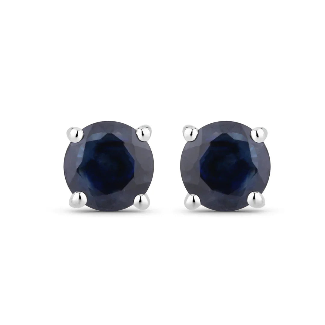 Genuine Blue Sapphire 10K Gold Round Earrings