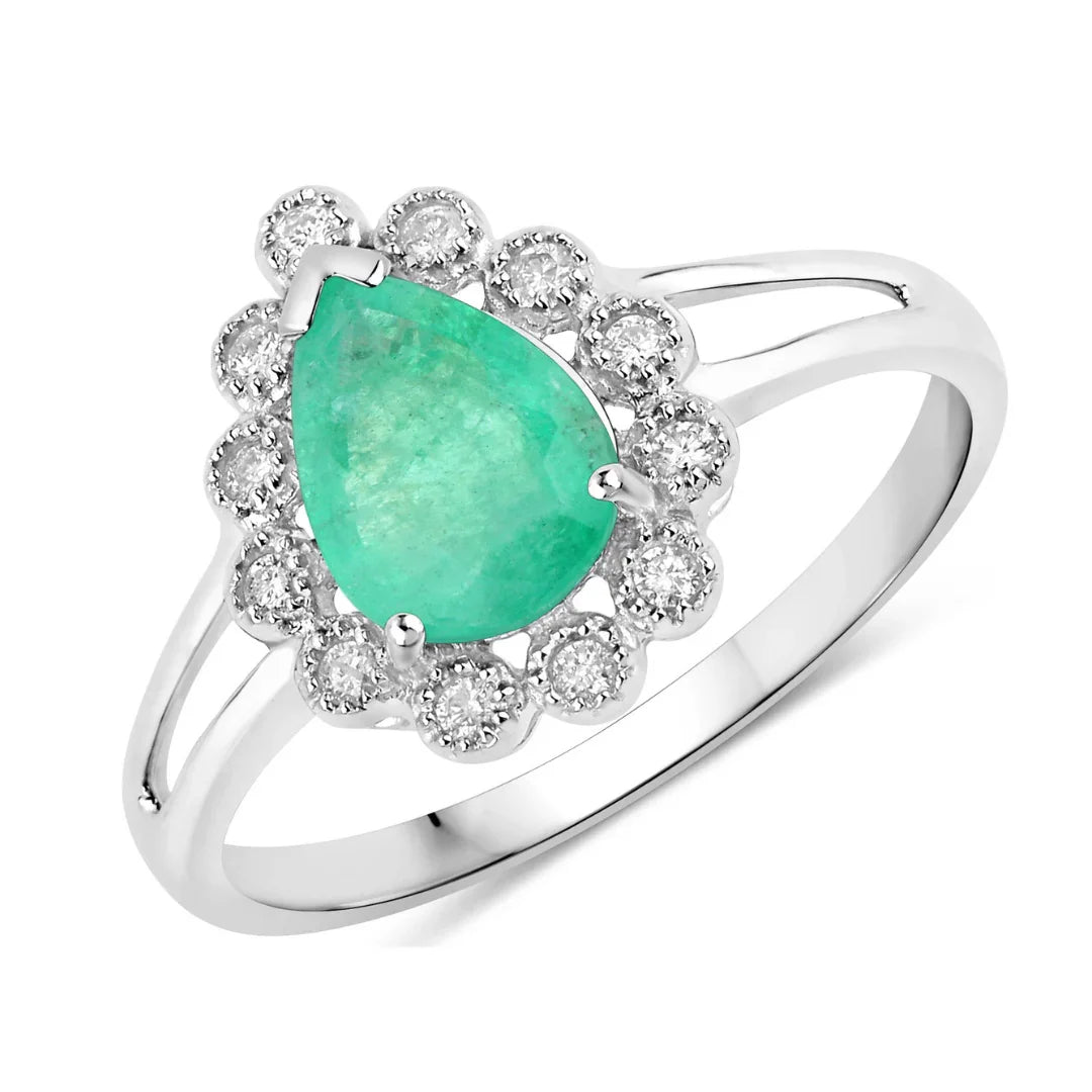Genuine Zambian Emerald Diamond Halo Ring
