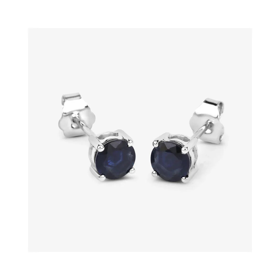 Genuine Blue Sapphire 10K Gold Round Earrings