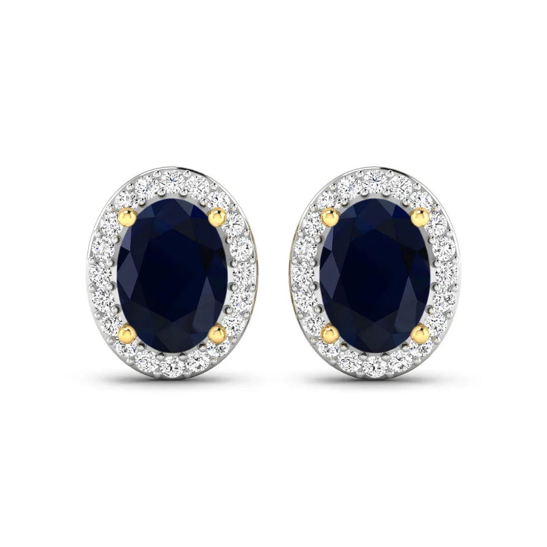Genuine Diamond and Blue Sapphire Studs