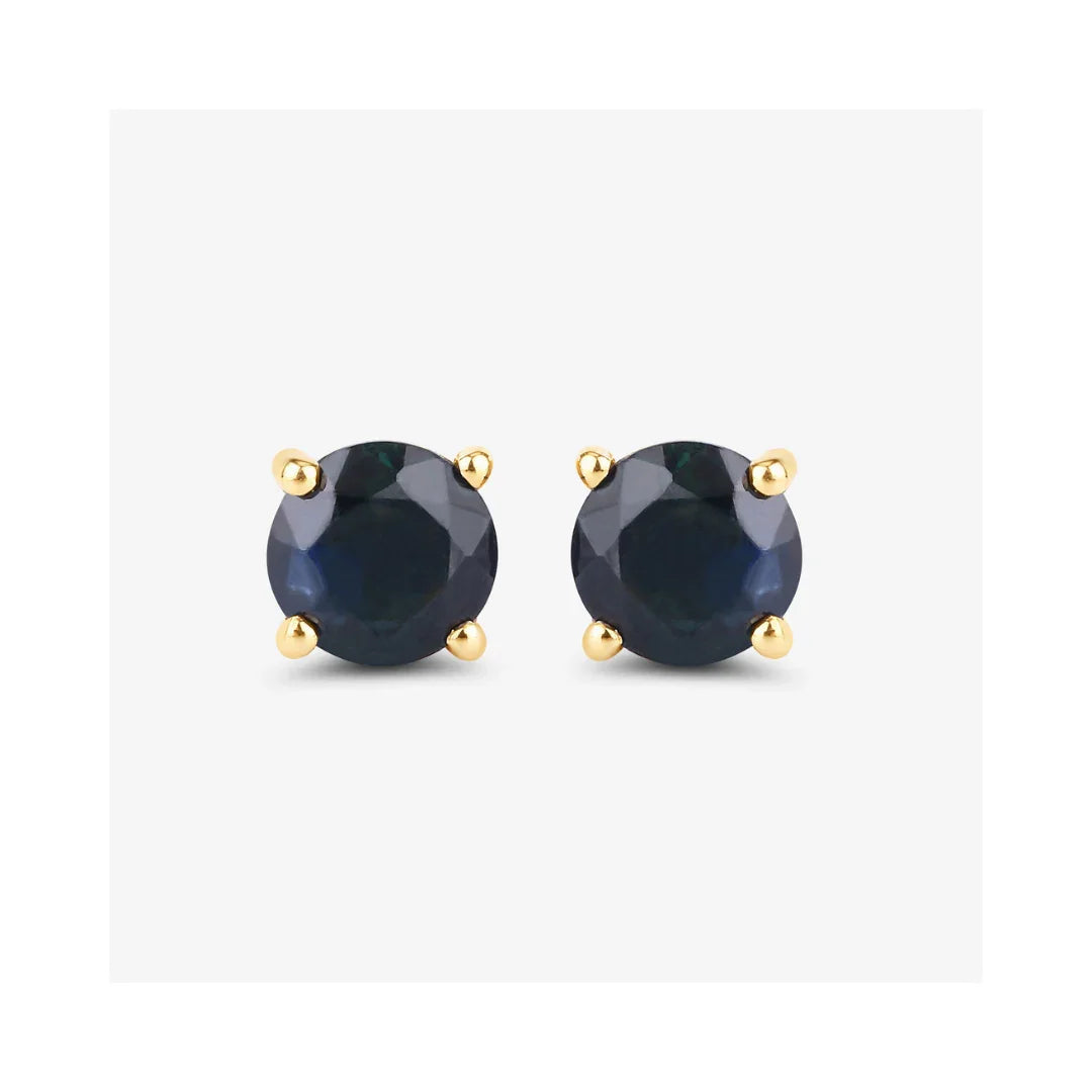 Genuine Blue Sapphire 10K Gold Round Earrings