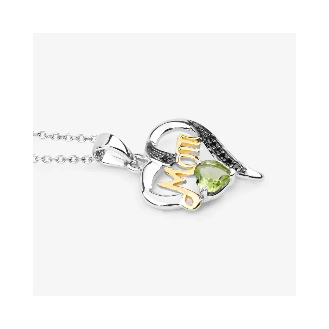 Genuine Peridot Double Heart Mom Pendant Necklace