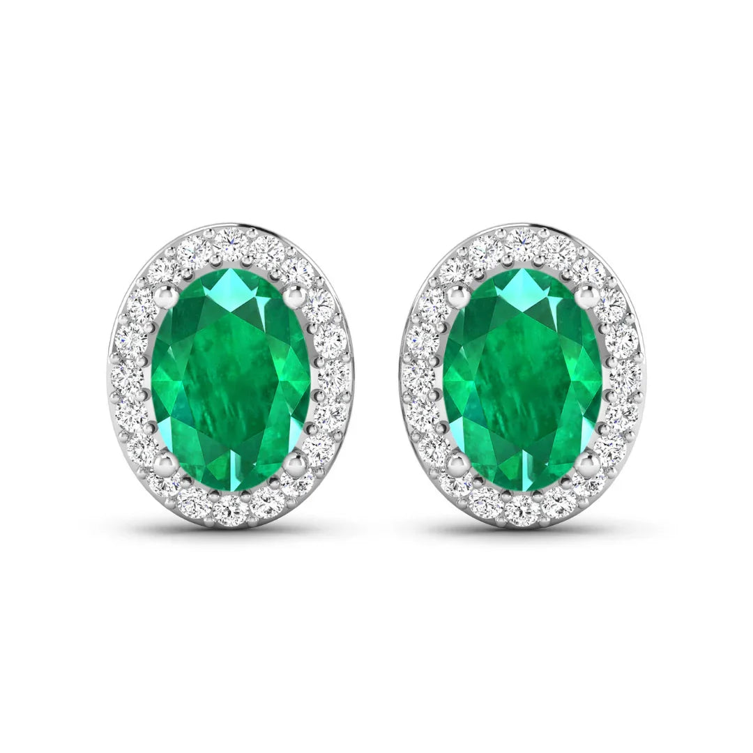 Genuine Zambian Emerald and Diamond Stud Earrings