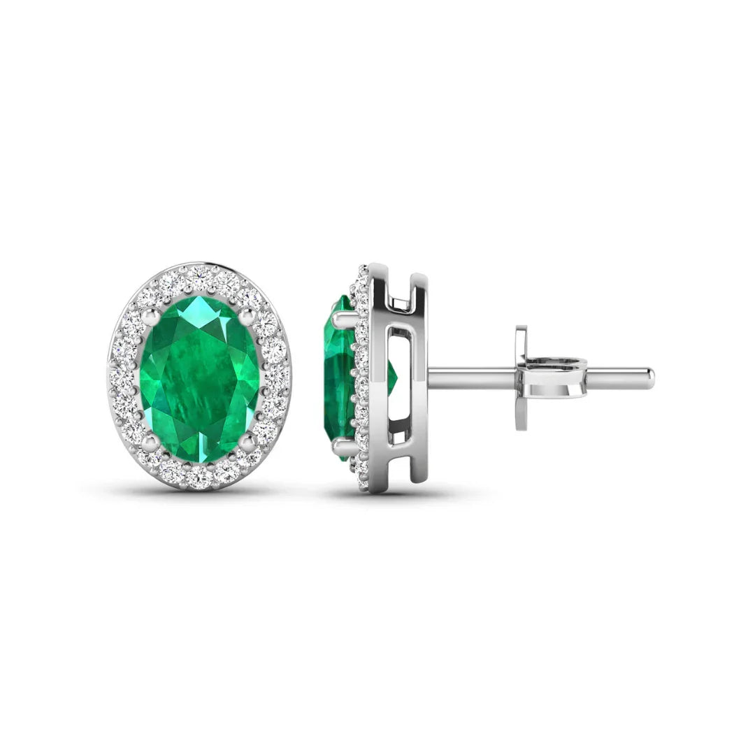 Genuine Zambian Emerald and Diamond Stud Earrings