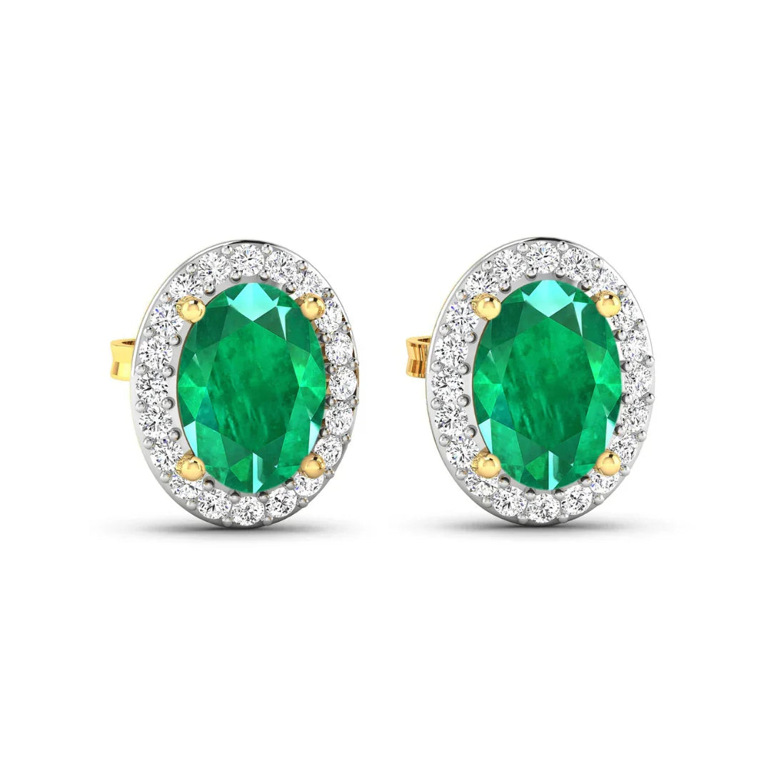 Genuine Zambian Emerald and Diamond Stud Earrings