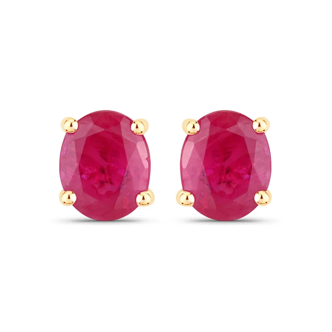 Genuine Ruby 10K Gold Oval Earrings