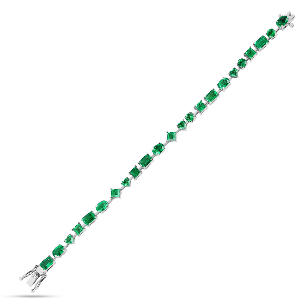 9.29 CTTW Multi-Shape Green Created Colombian Emerald Rhodium-Plated Silver Multi-Stone Bracelet
