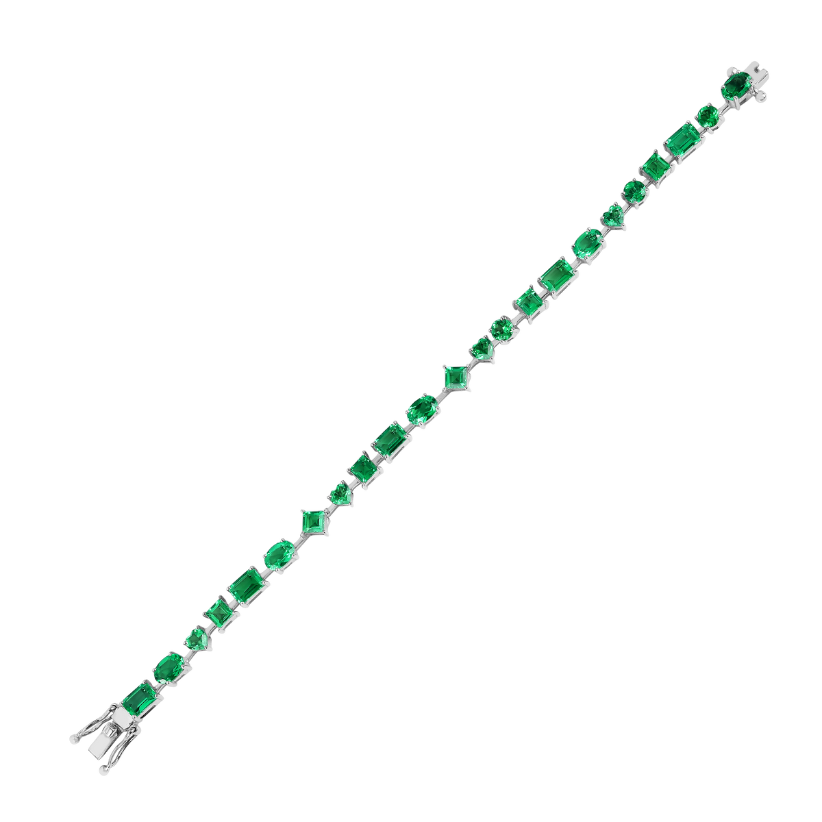 9.29 CTTW Multi-Shape Green Created Colombian Emerald Rhodium-Plated Silver Multi-Stone Bracelet