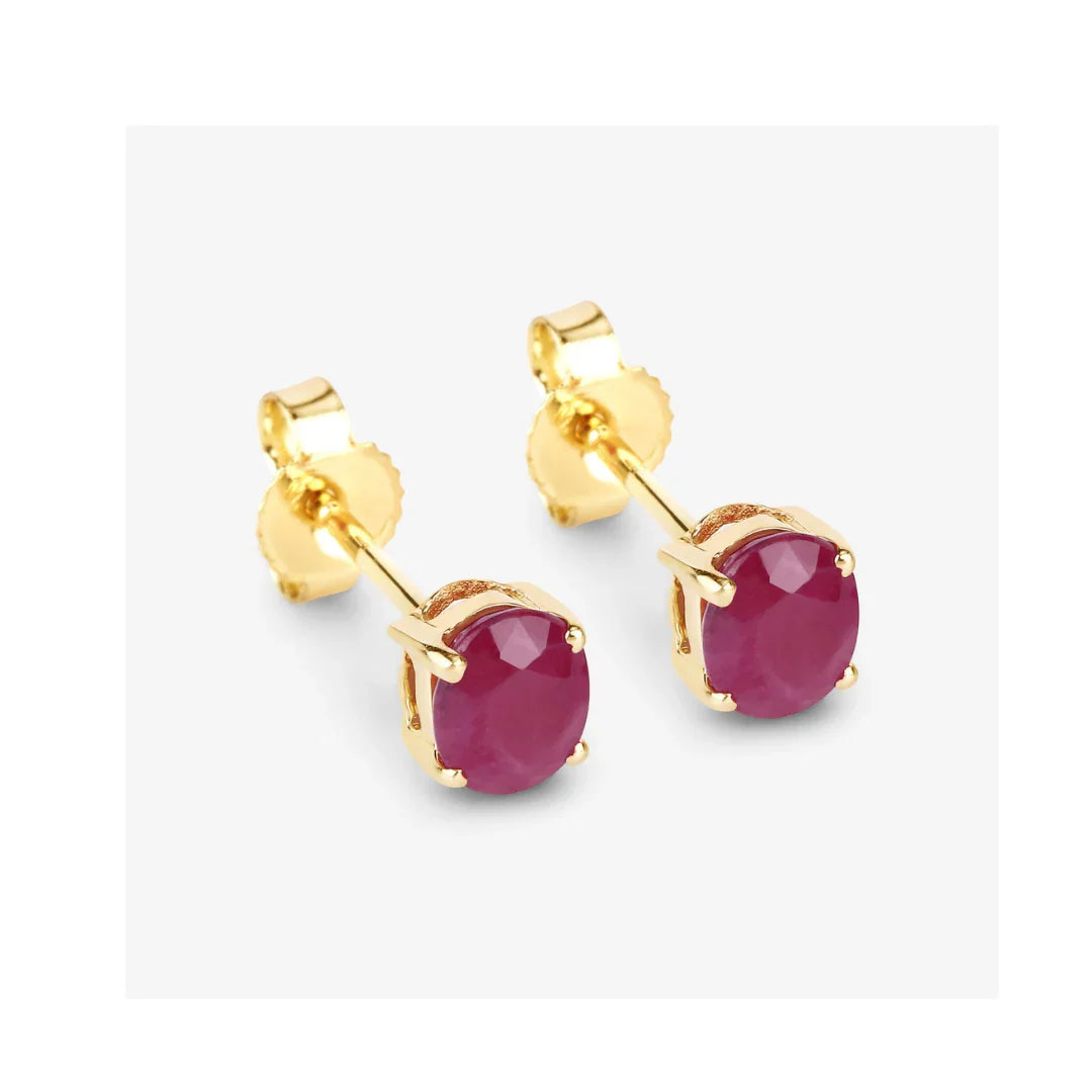 Genuine Ruby 10K Gold Oval Earrings