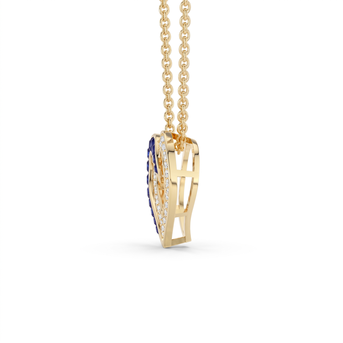 0.64 Cttw Round Blue Sapphire and Lab Grown Diamond 14K Gold Pave Open Heart Pendant Necklace