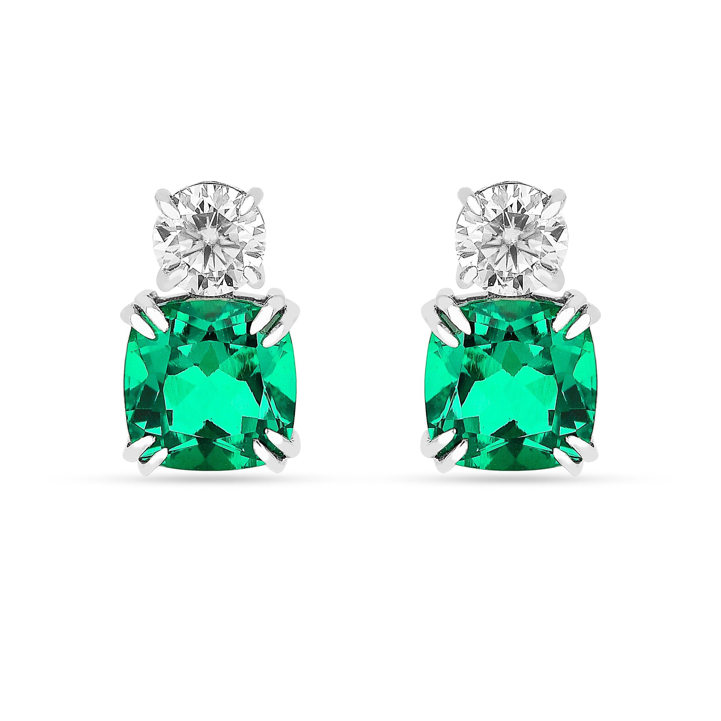 Green Colombian Created Emerald Stud Earrings