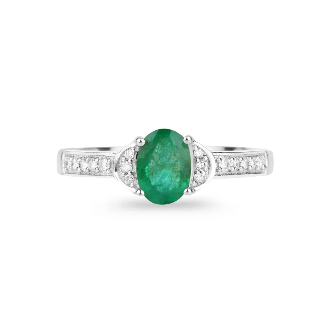 Genuine 10K Zambian Emerald Diamond Bridge Ring