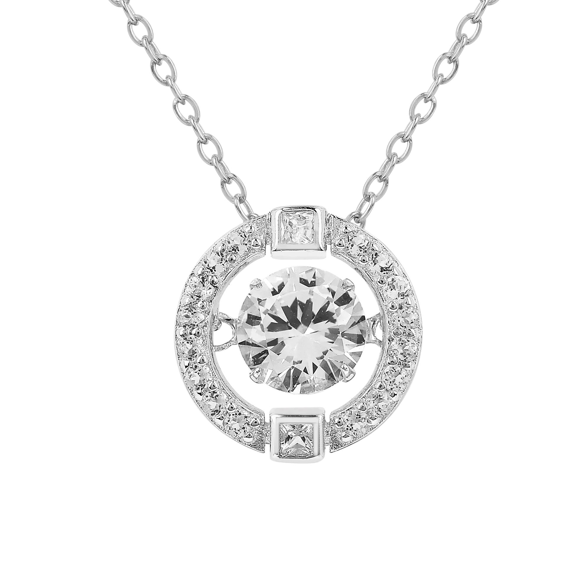 Dancing Stone White Sapphire Halo Necklace