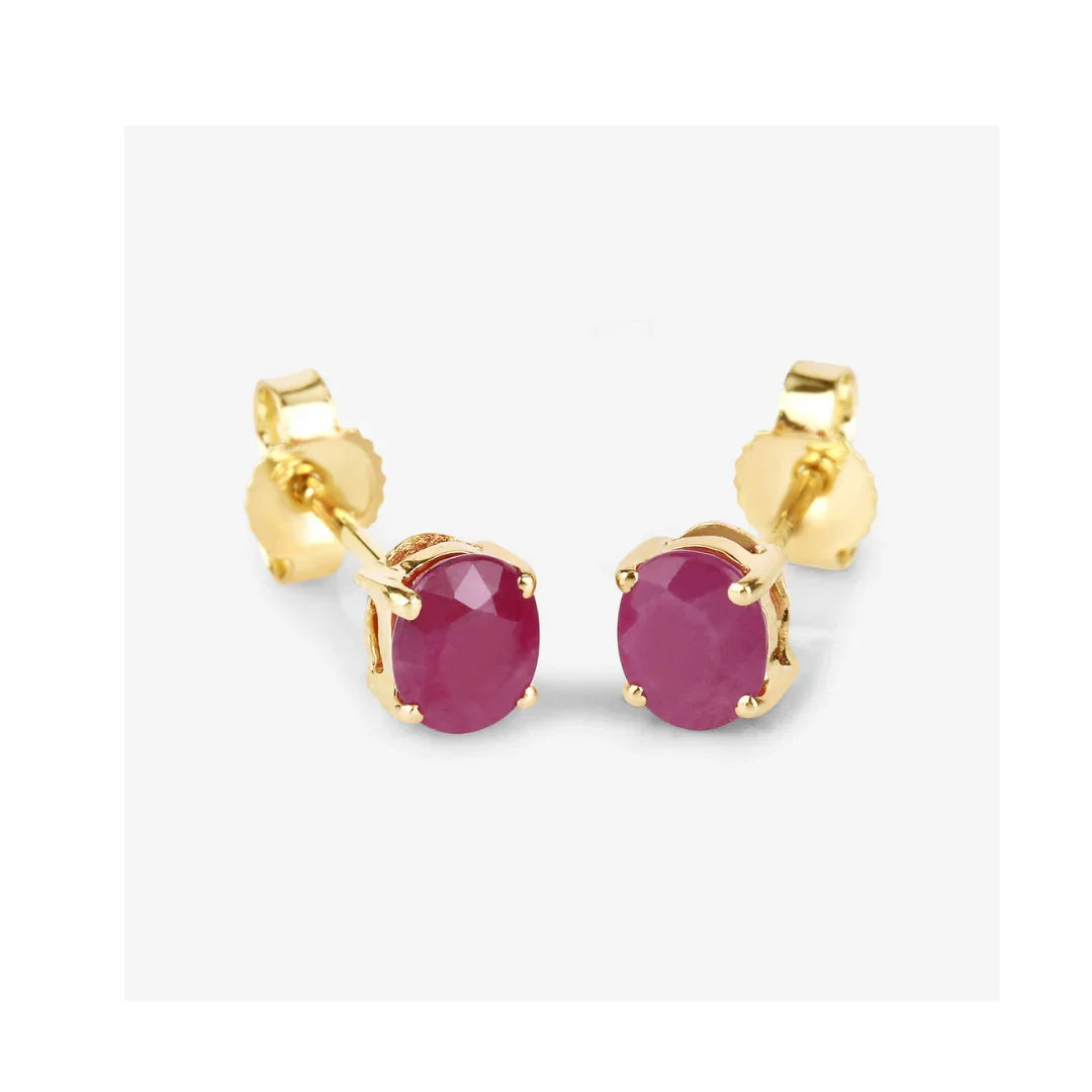 Genuine Ruby 10K Gold Oval Earrings