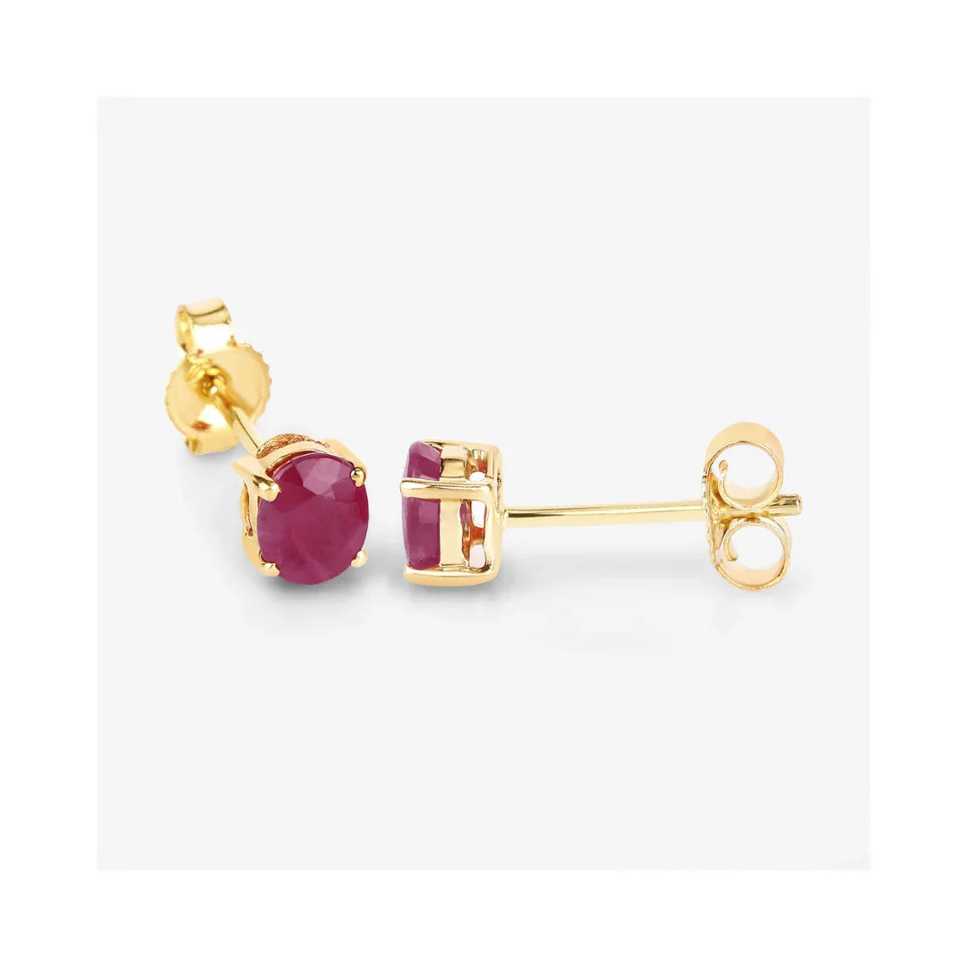 Genuine Ruby 10K Gold Oval Earrings