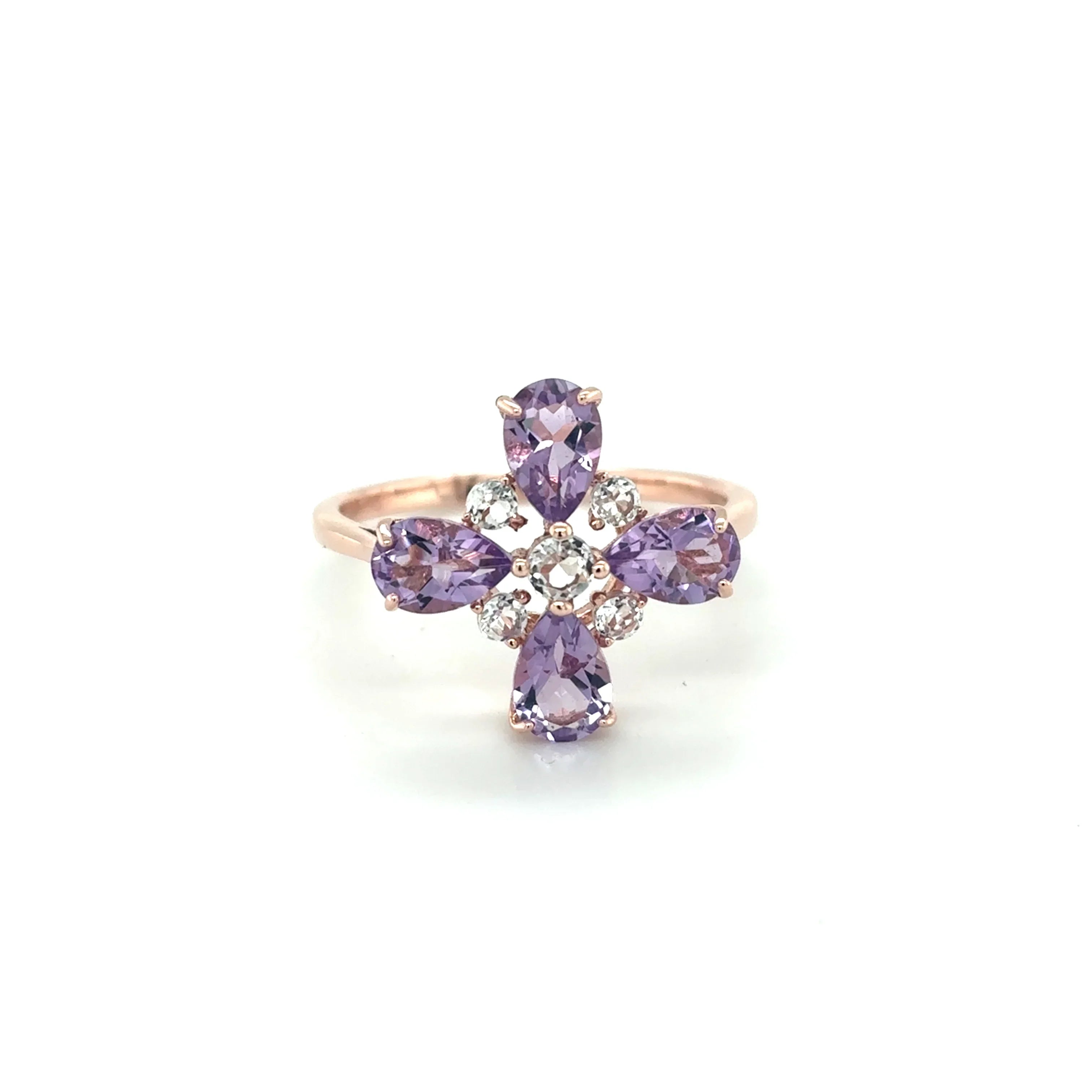 Natural Amethyst Four Leaf Clover Ring