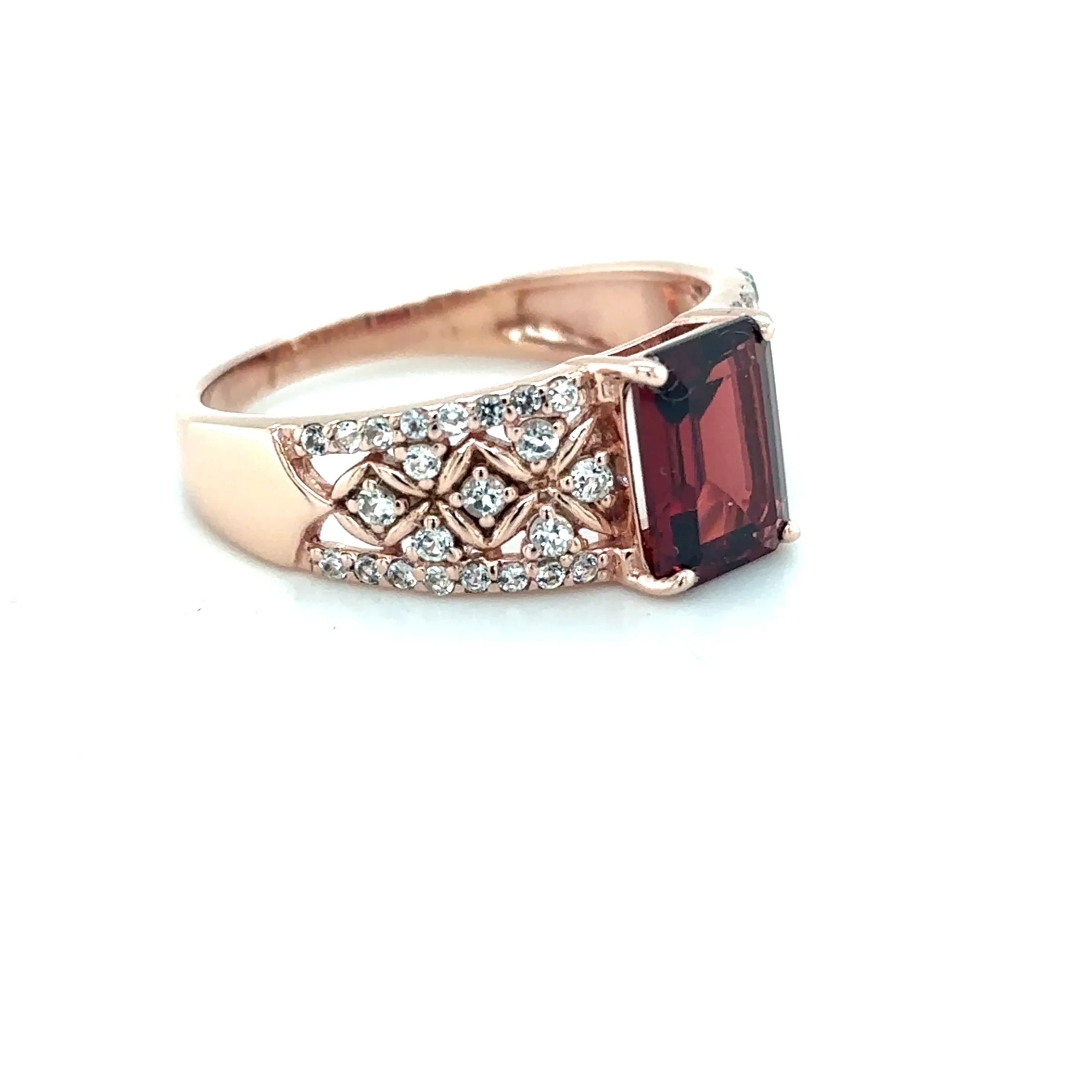 Emerald Cut Garnet and White Topaz Silver Ring