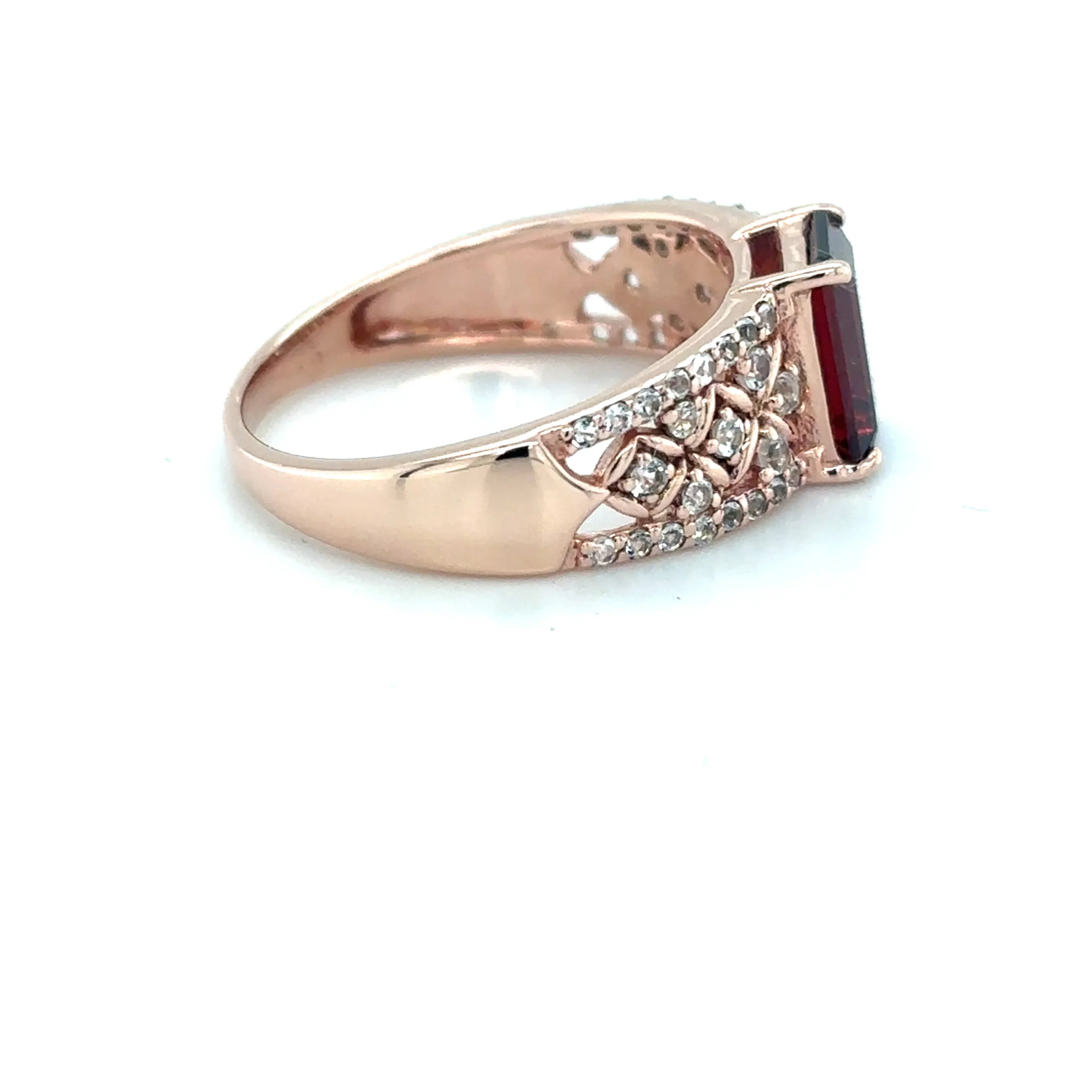 Emerald Cut Garnet and White Topaz Silver Ring