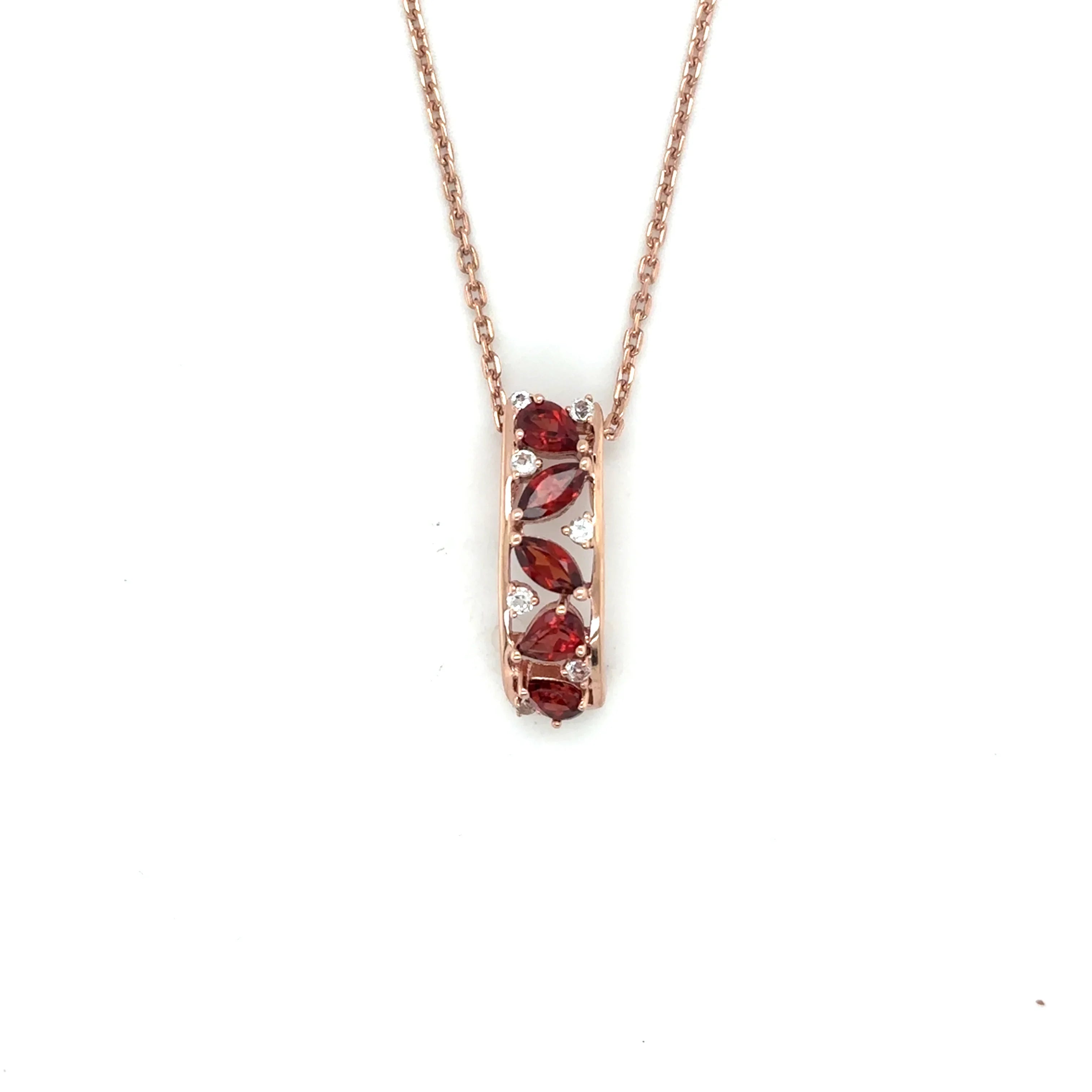 Natural Garnet Vertical Drop Pendant Necklace