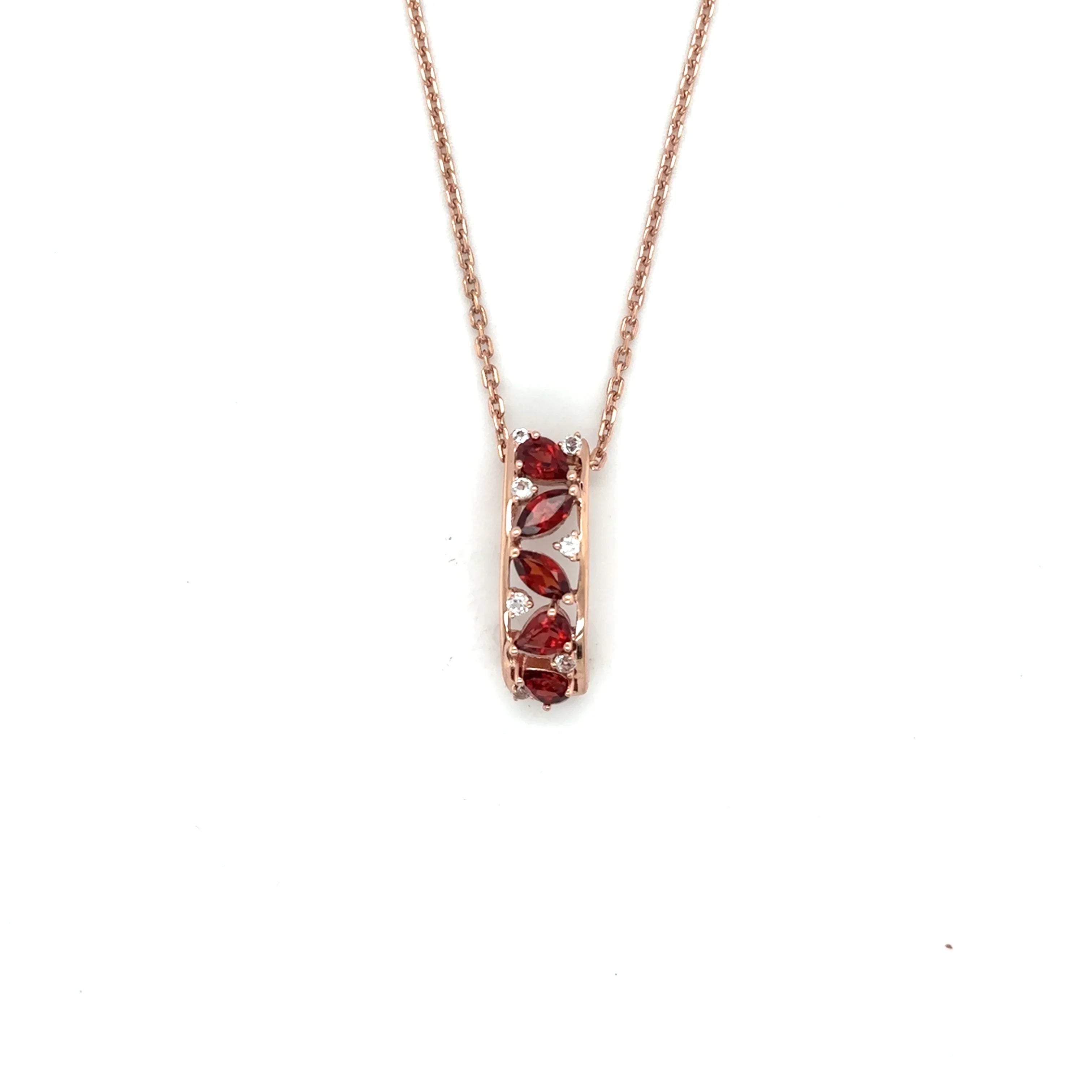 Natural Garnet Vertical Drop Pendant Necklace