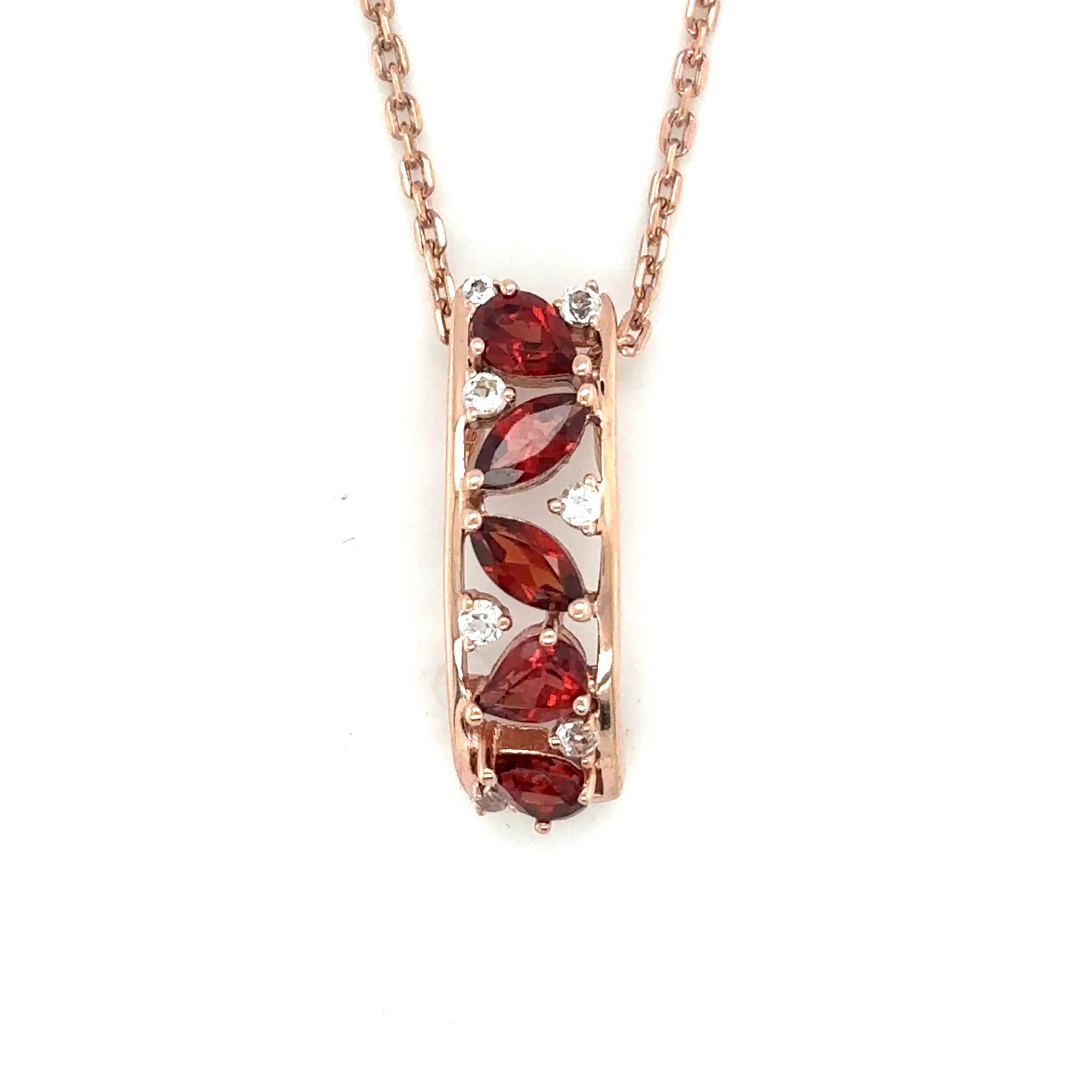 Natural Garnet Vertical Drop Pendant Necklace