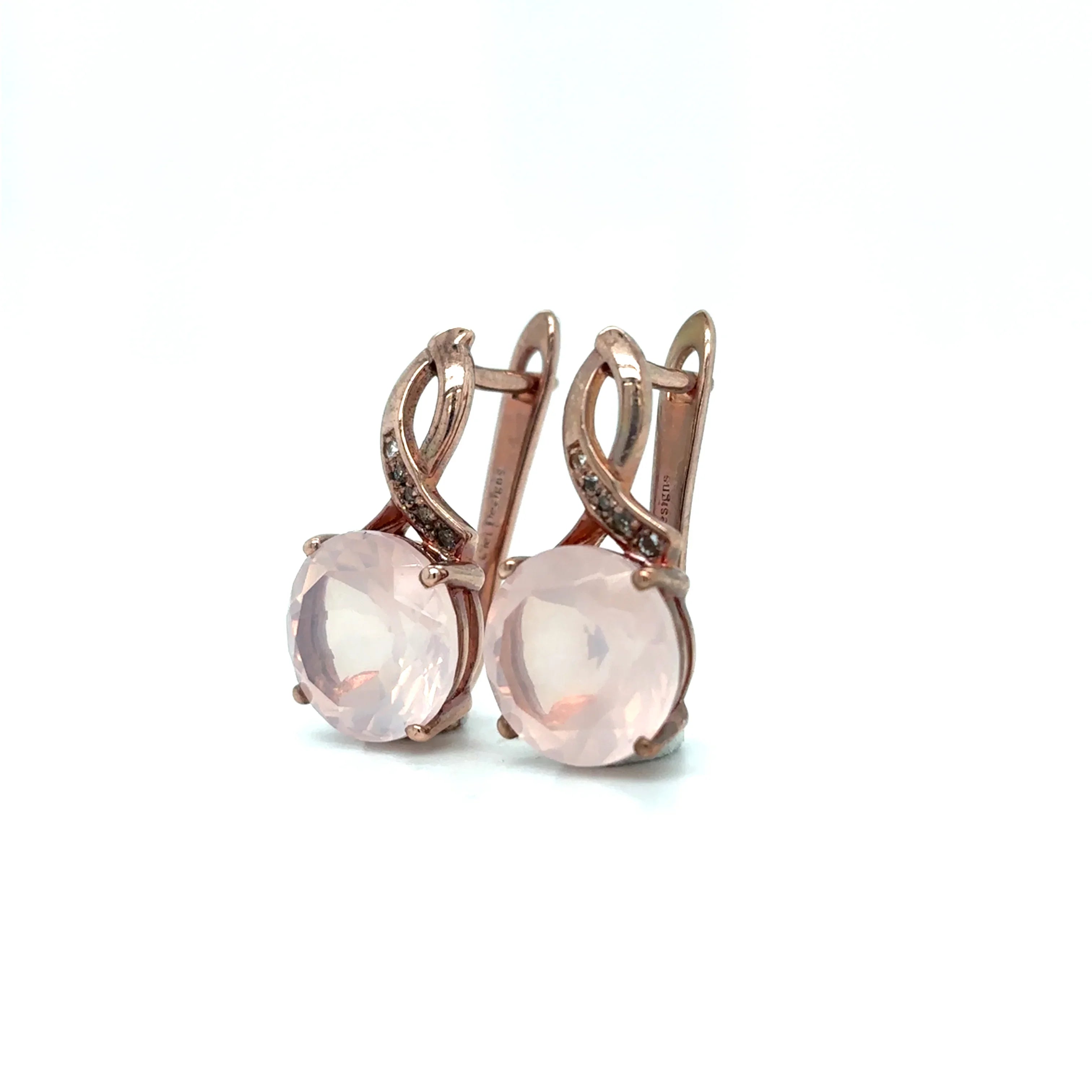 Natural Rose Quartz Silver Leverback Earrings