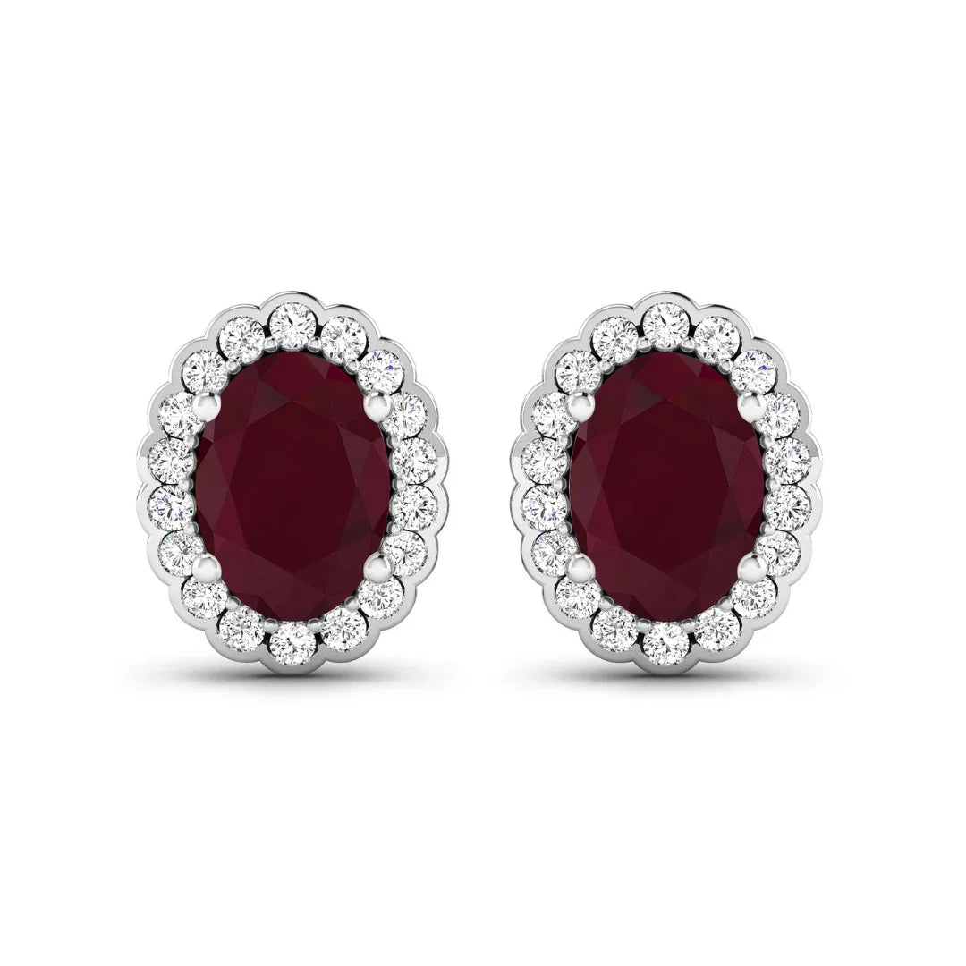 Genuine Diamond and Ruby Halo Earrings