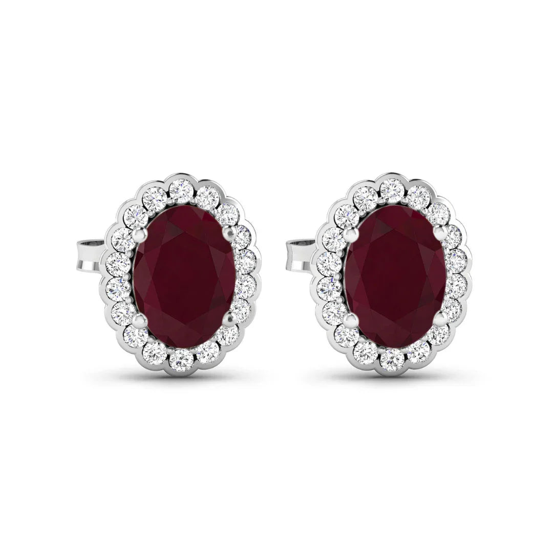 Genuine Diamond and Ruby Halo Earrings