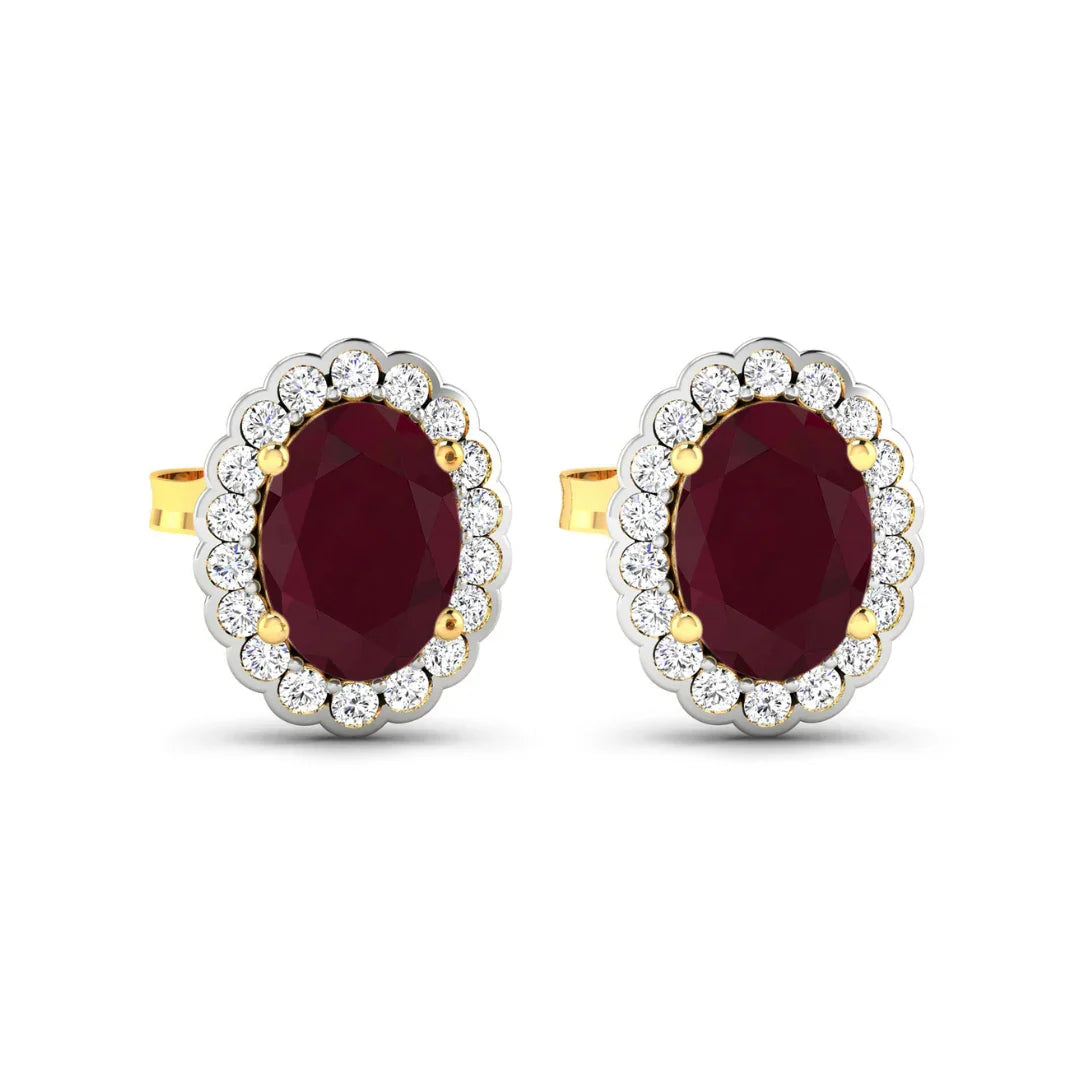 Genuine Diamond and Ruby Halo Earrings