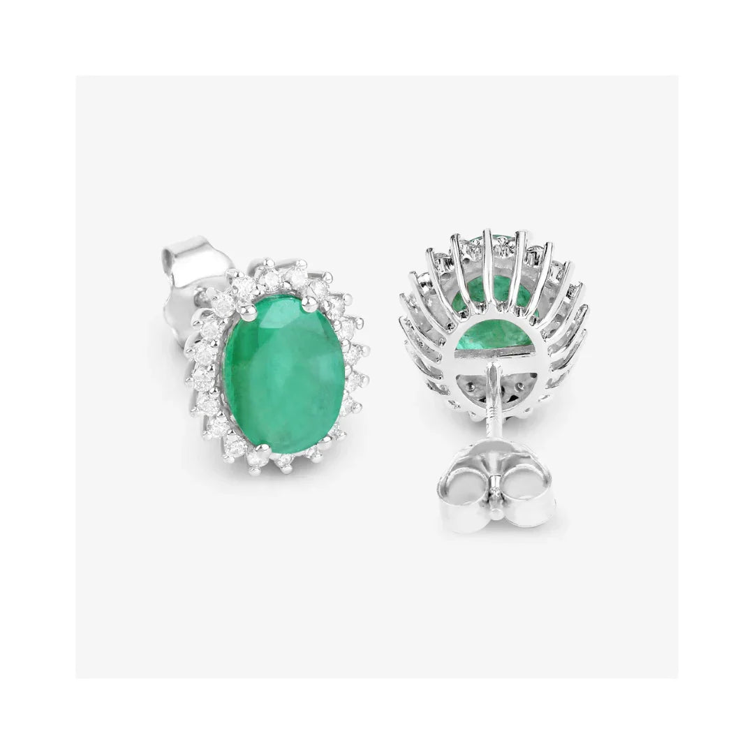 Genuine Zambian Emerald Diamond 10K Earrings