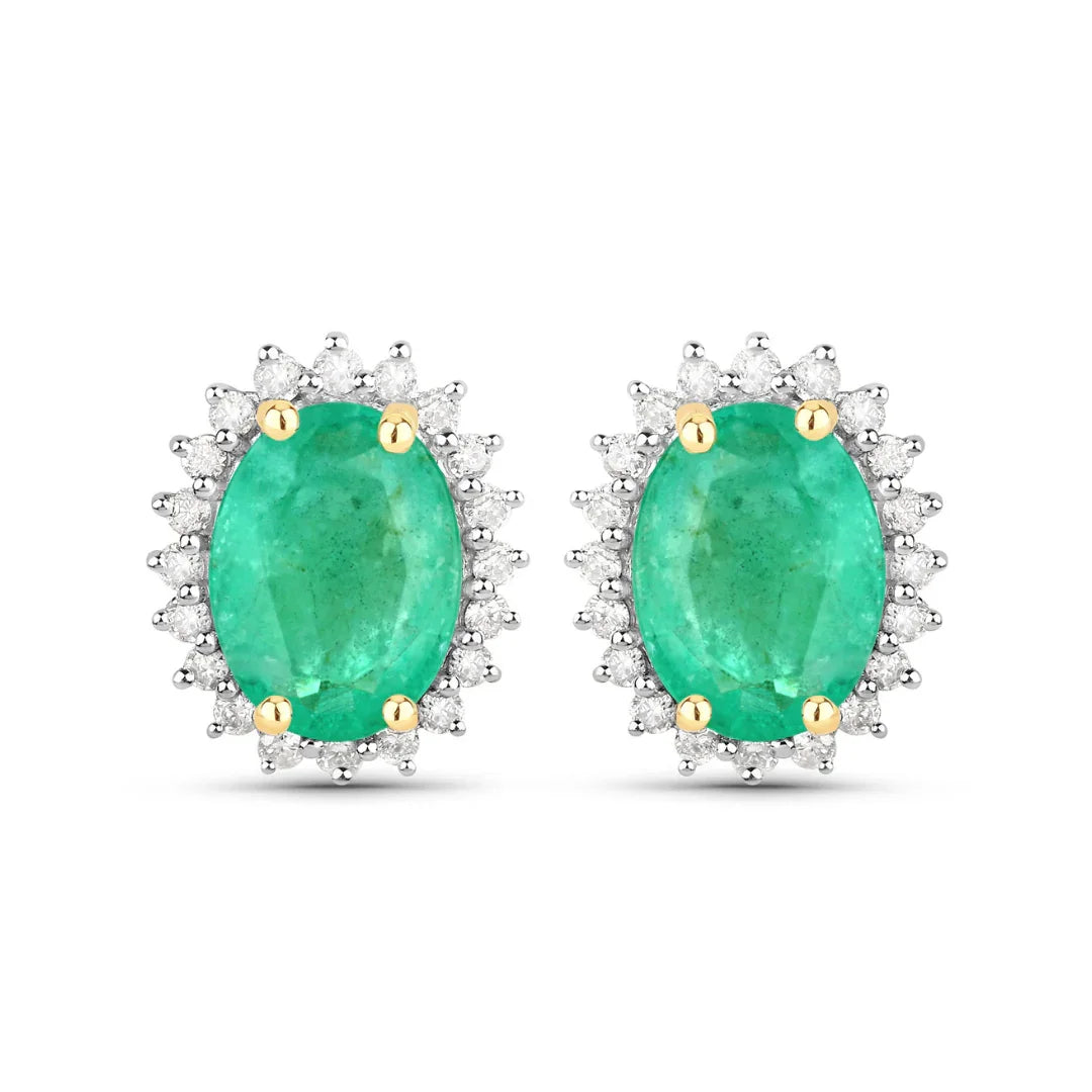 Genuine Zambian Emerald Diamond 10K Earrings