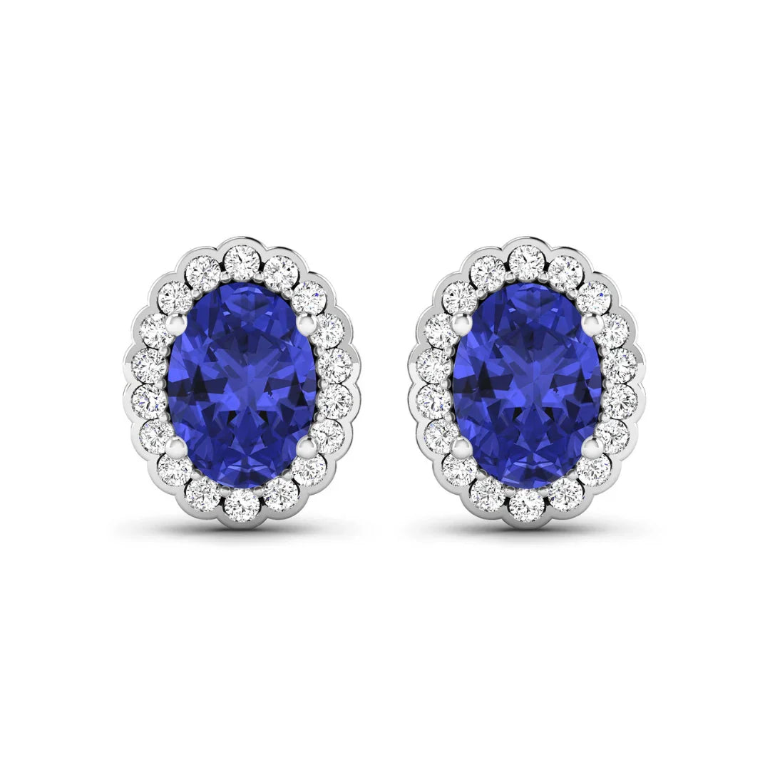 Genuine Diamond and Tanzanite Halo Earrings