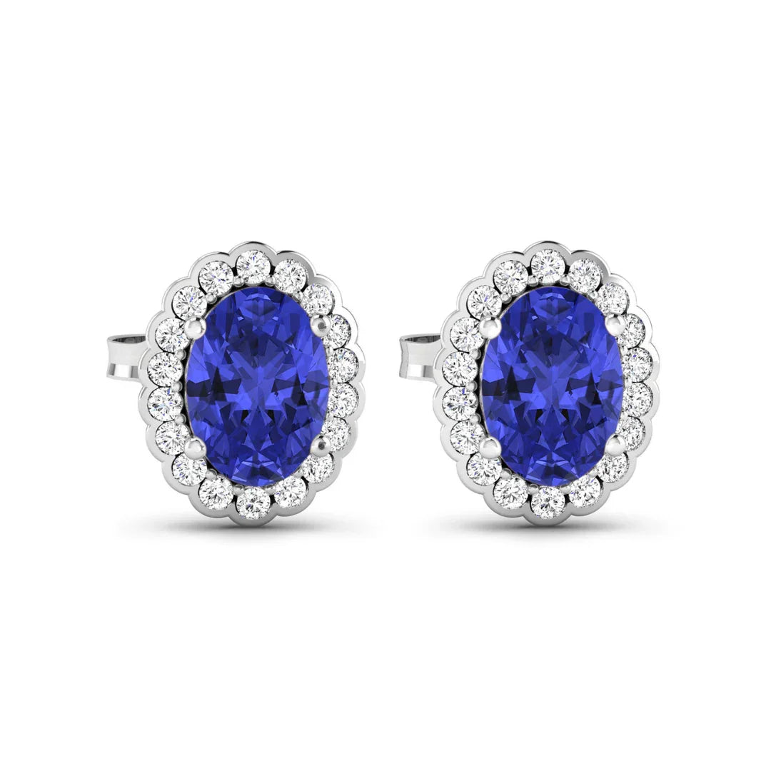 Genuine Diamond and Tanzanite Halo Earrings